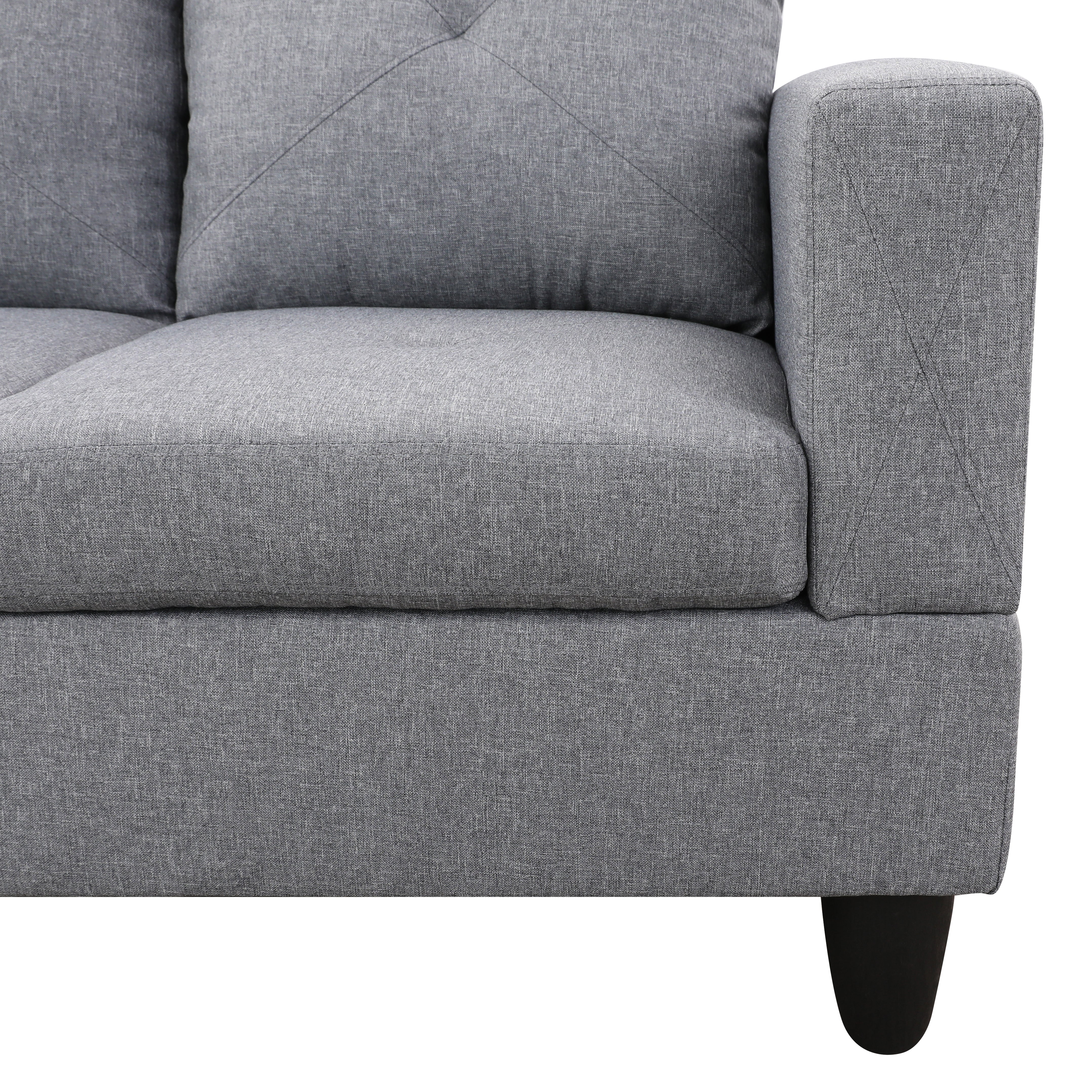 Ainehome Grey Linen L-Shaped Living Room Sectional Sofa Set