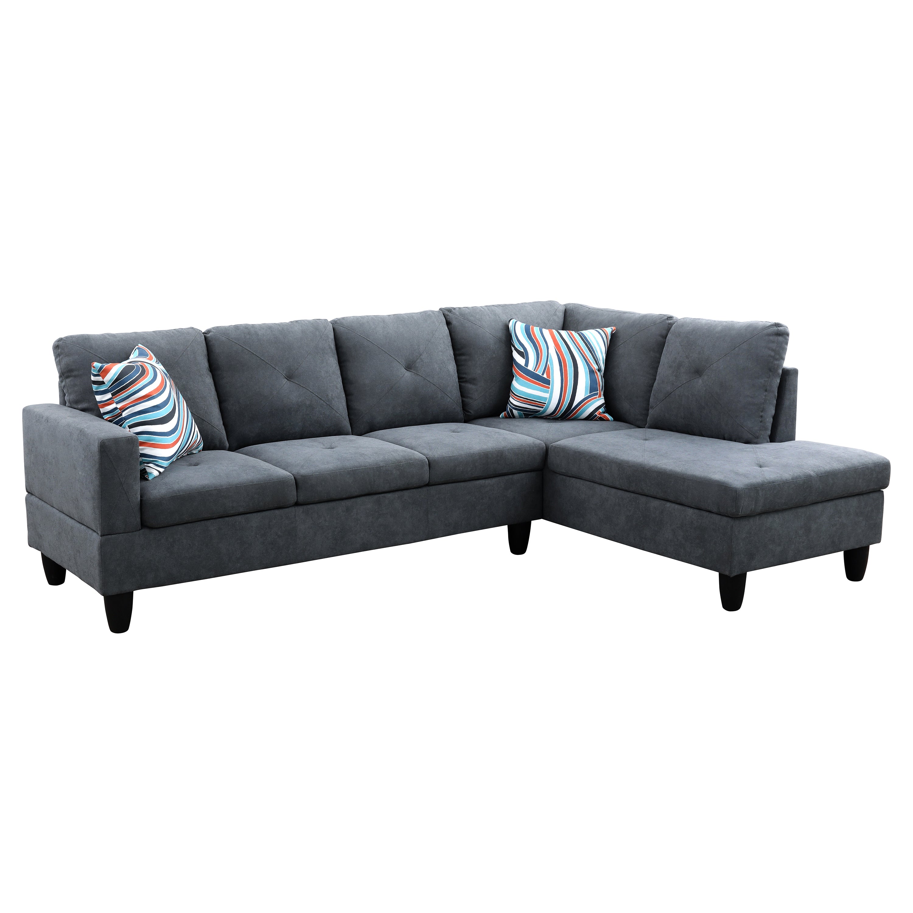 Ainehome Dark Grey Flannelette L-Shaped Living Room Sectional Sofa Set