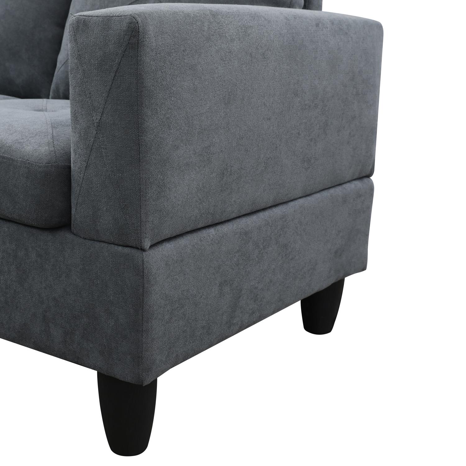 Ainehome Dark Grey Flannelette L-Shaped Living Room Sectional Sofa Set
