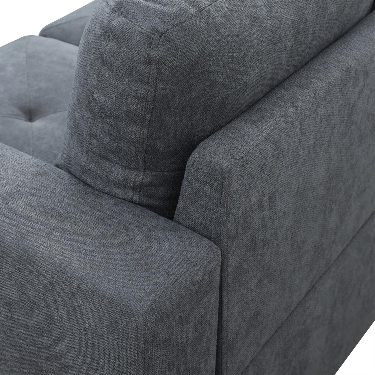Ainehome Dark Grey Flannelette L-Shaped Living Room Sectional Sofa Set