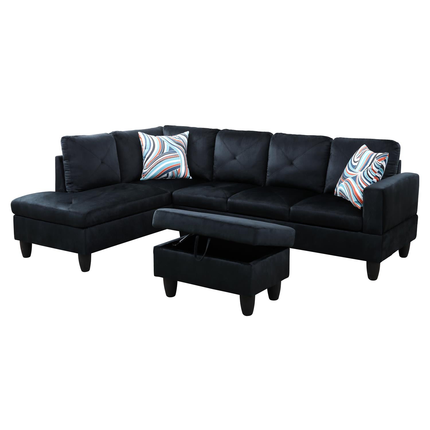 Ainehome BMidnight Blue Microfiber L-Shaped Living Room Sectional Sofa Set
