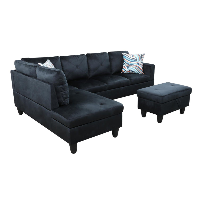 Ainehome BMidnight Blue Microfiber L-Shaped Living Room Sectional Sofa Set