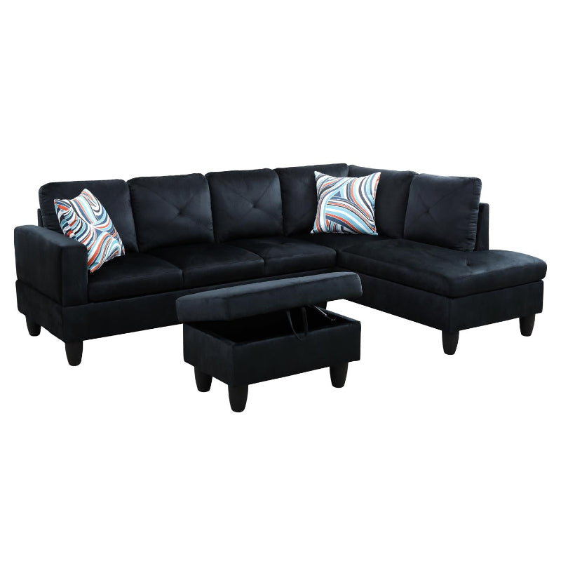 Ainehome BMidnight Blue Microfiber L-Shaped Living Room Sectional Sofa Set