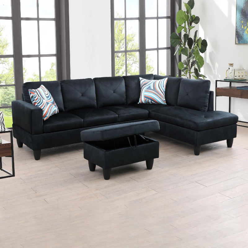 Ainehome BMidnight Blue Microfiber L-Shaped Living Room Sectional Sofa Set