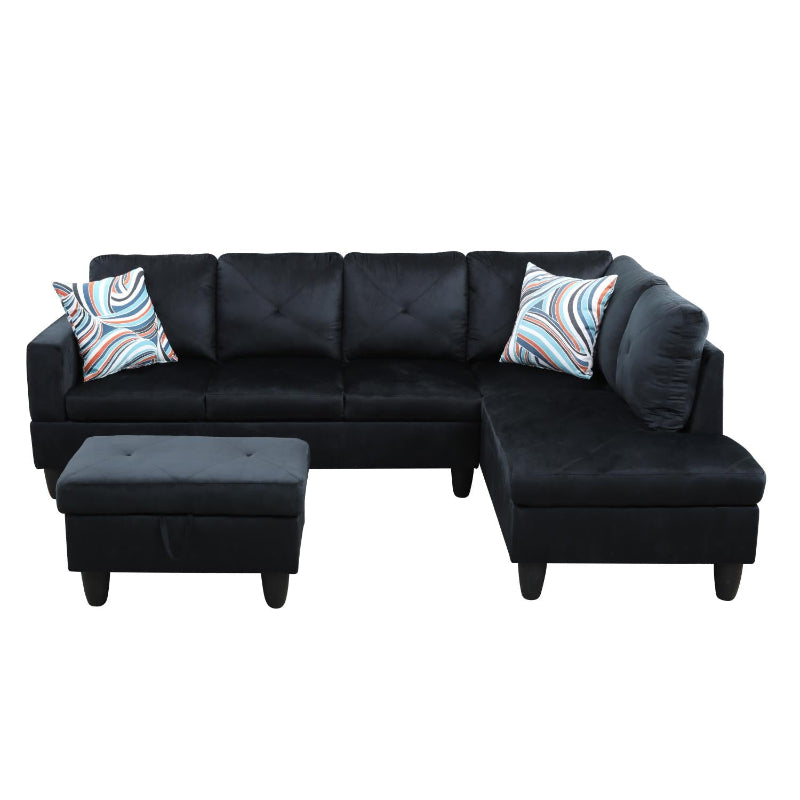 Ainehome BMidnight Blue Microfiber L-Shaped Living Room Sectional Sofa Set