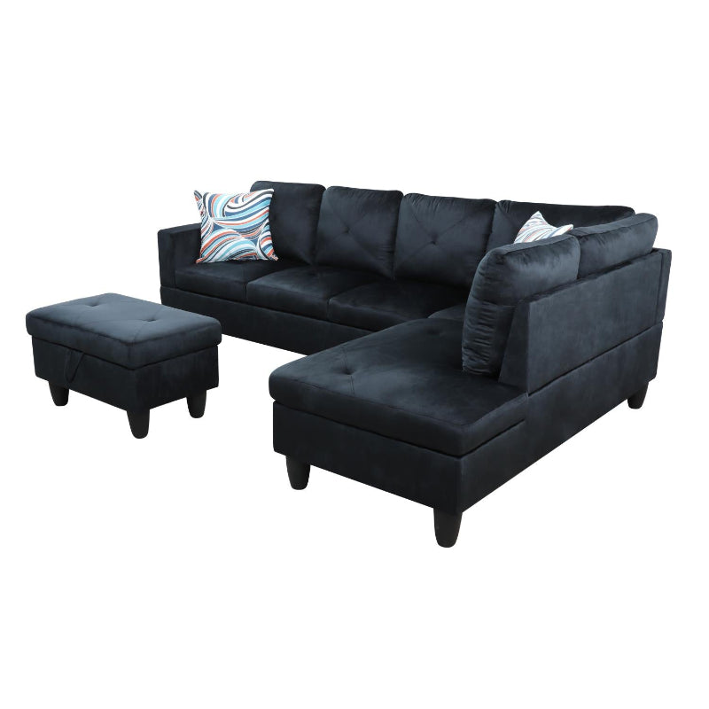Ainehome BMidnight Blue Microfiber L-Shaped Living Room Sectional Sofa Set