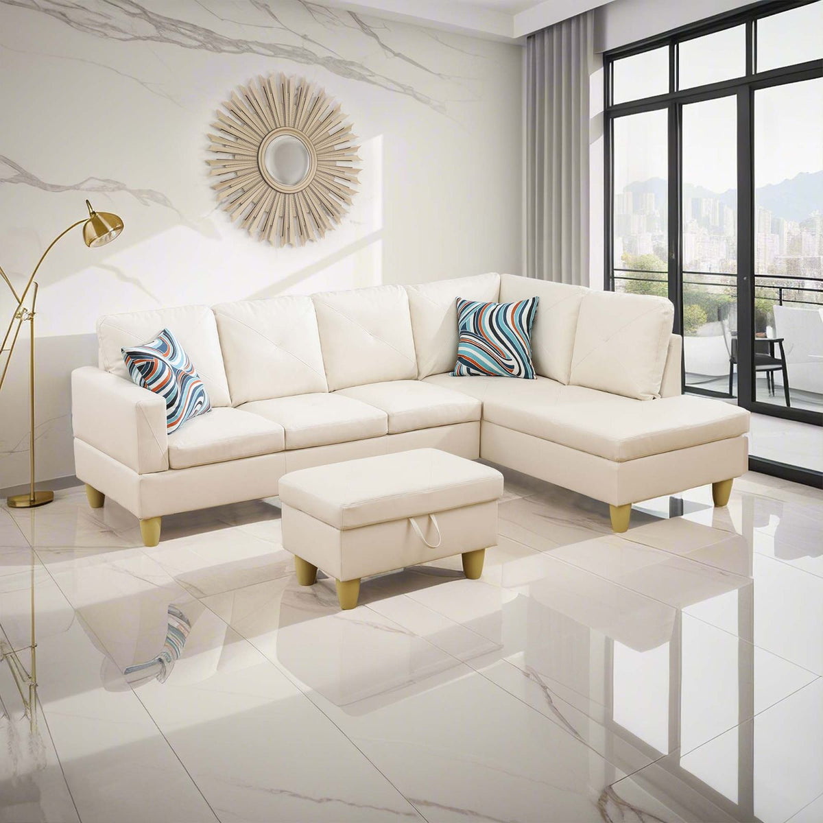 White Faux Leather Modular L-Shaped Sectional Sofa - product image 9