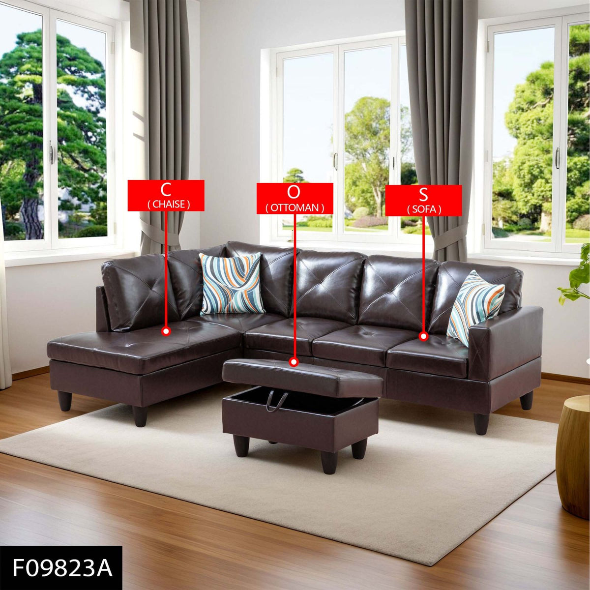 Brown Faux Leather 97-Inch L-Shaped Sectional Sofa