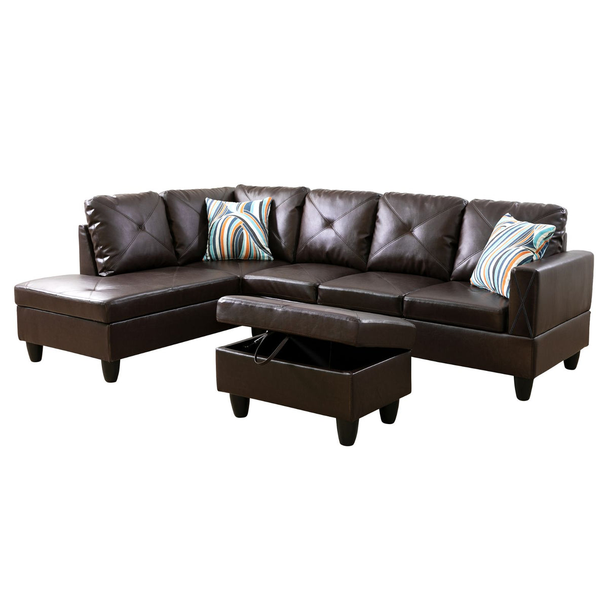 Brown Faux Leather 97-Inch L-Shaped Sectional Sofa - product image 5