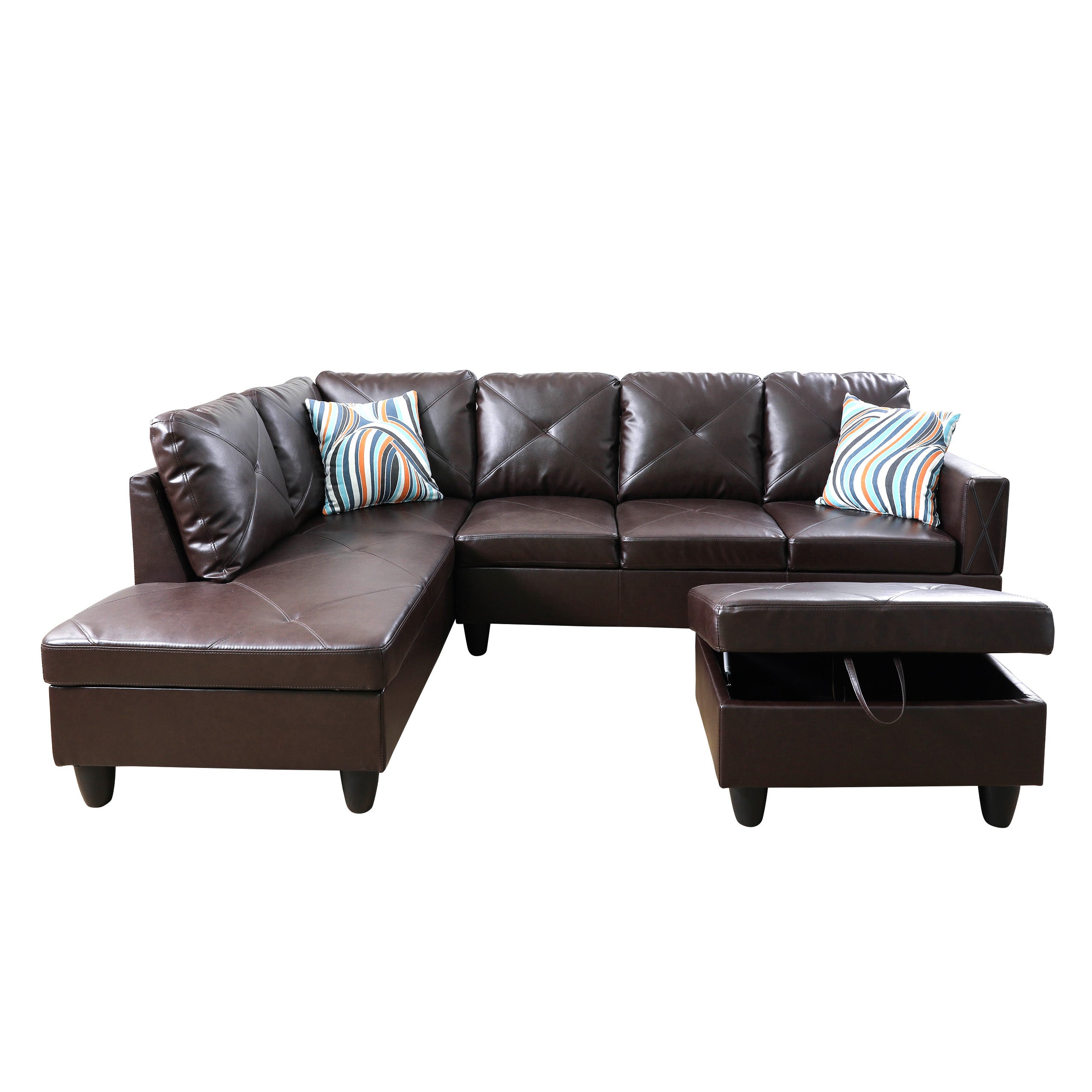 Conjunto de sofá seccional en forma de L de cuero sintético marrón de Ainehome para sala de estar