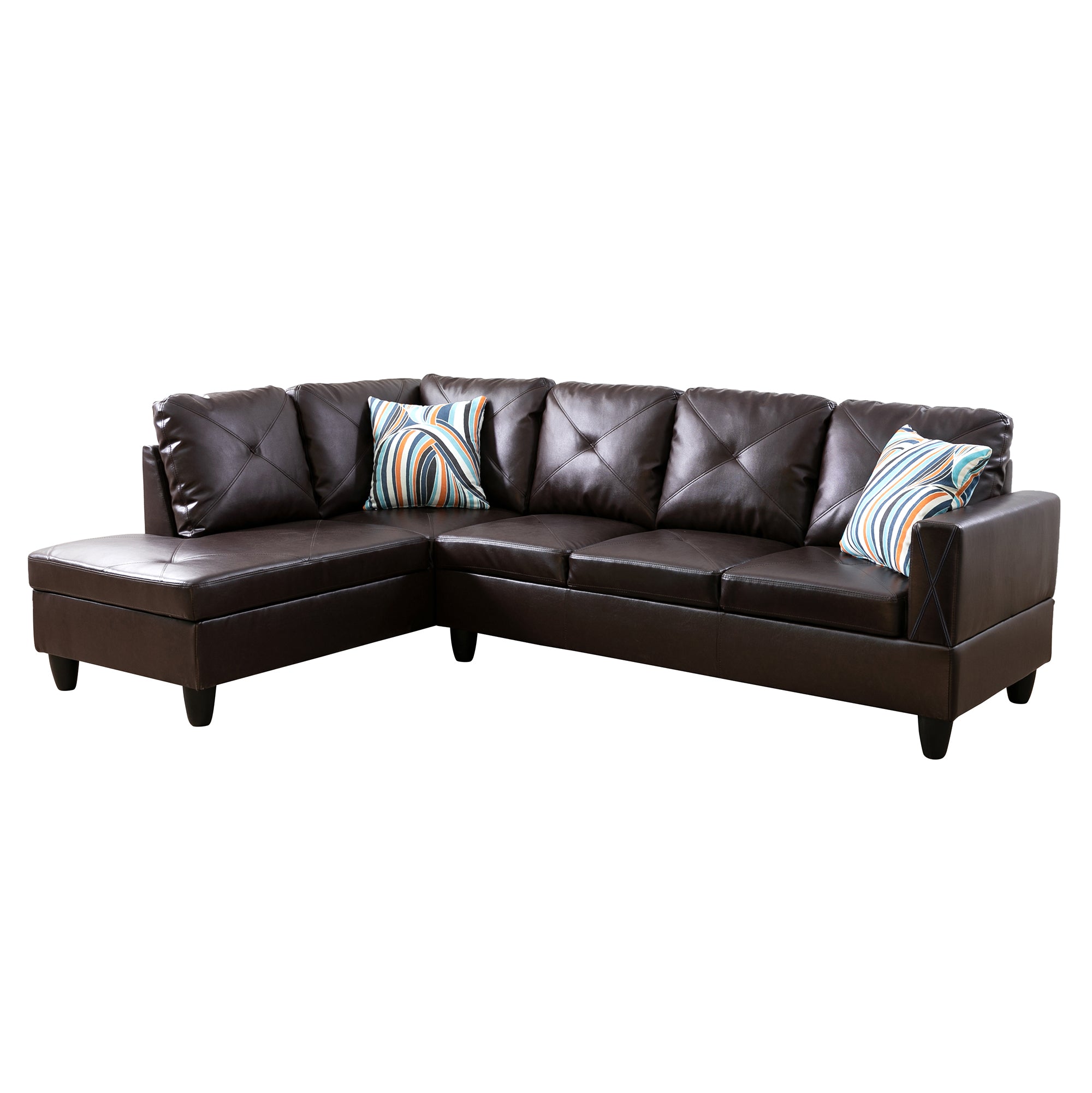 Conjunto de sofá seccional en forma de L de cuero sintético marrón de Ainehome para sala de estar