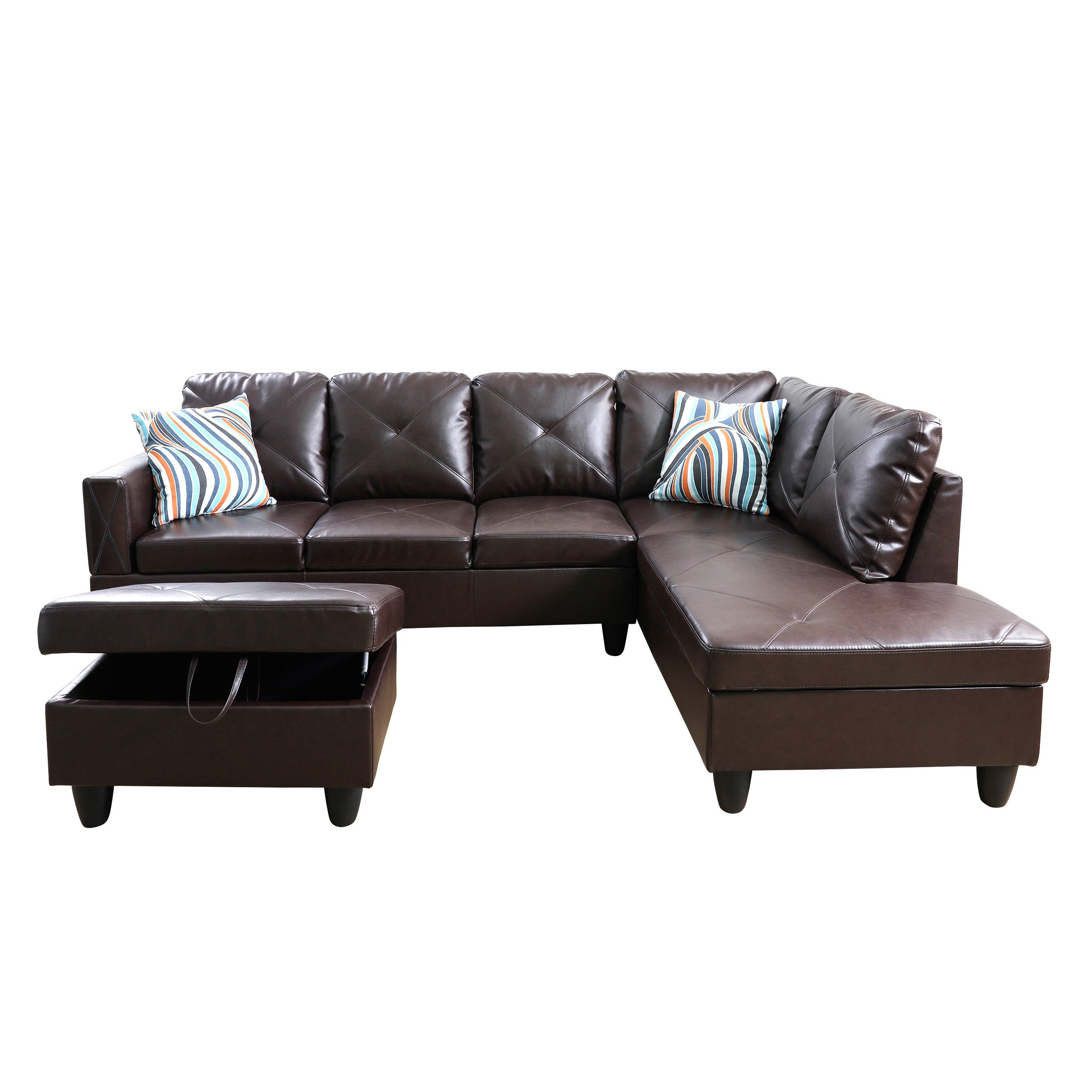 Conjunto de sofá seccional en forma de L de cuero sintético marrón de Ainehome para sala de estar