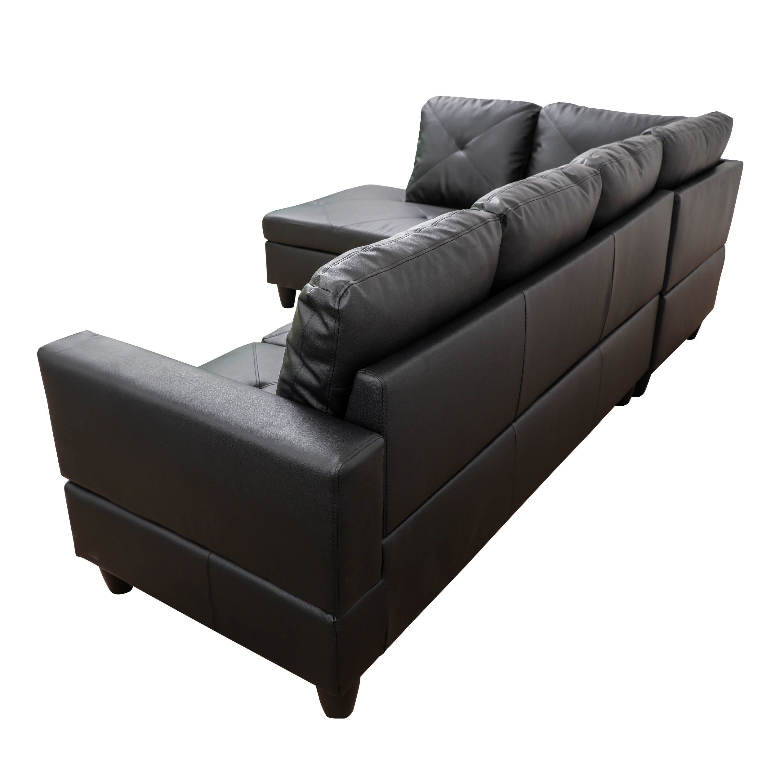 Ainehome Black Faux Leather L-Shaped Living Room Sectional Sofa Set
