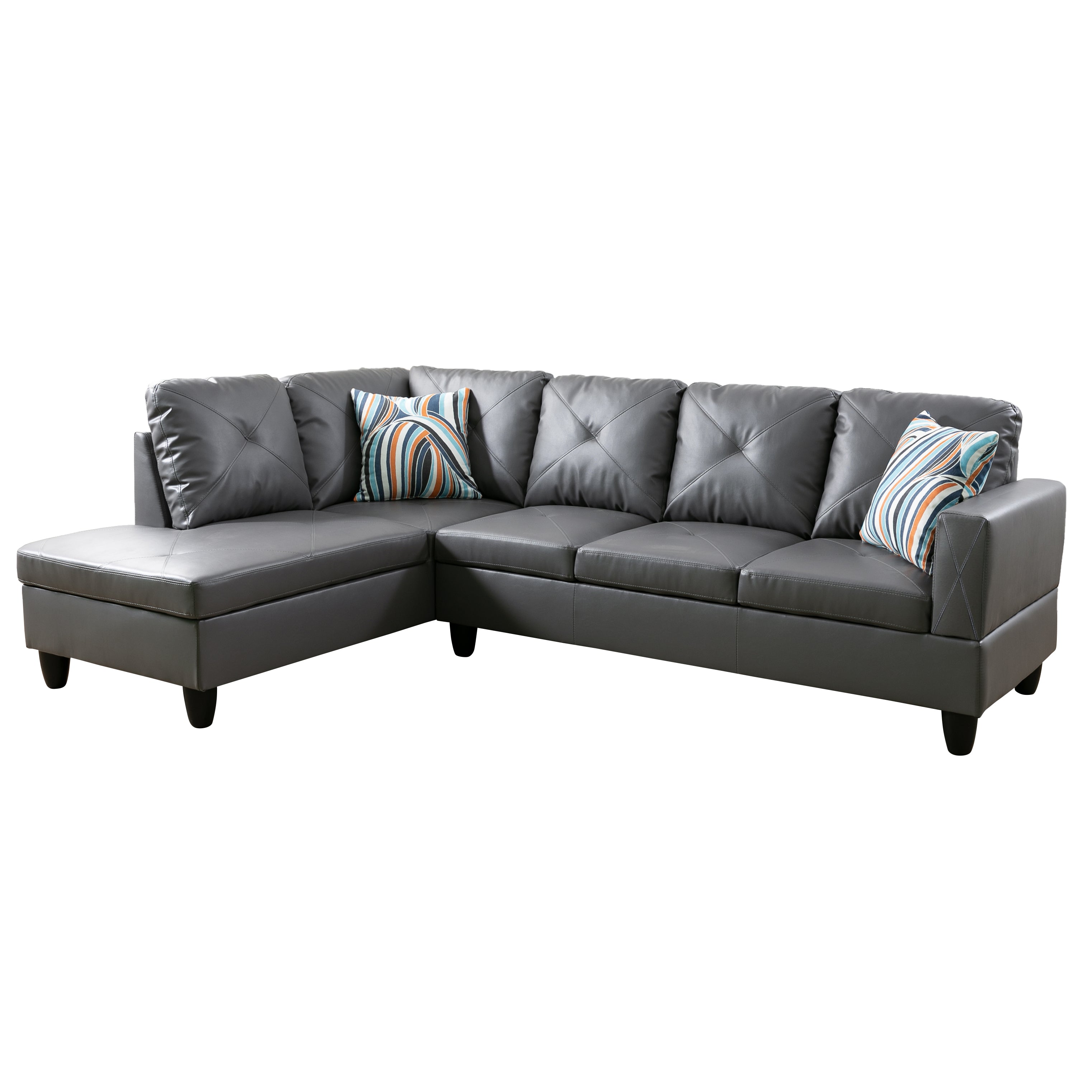 Ainehome L-förmiges Sofa-Set aus Kunstleder in Dunkelgrau