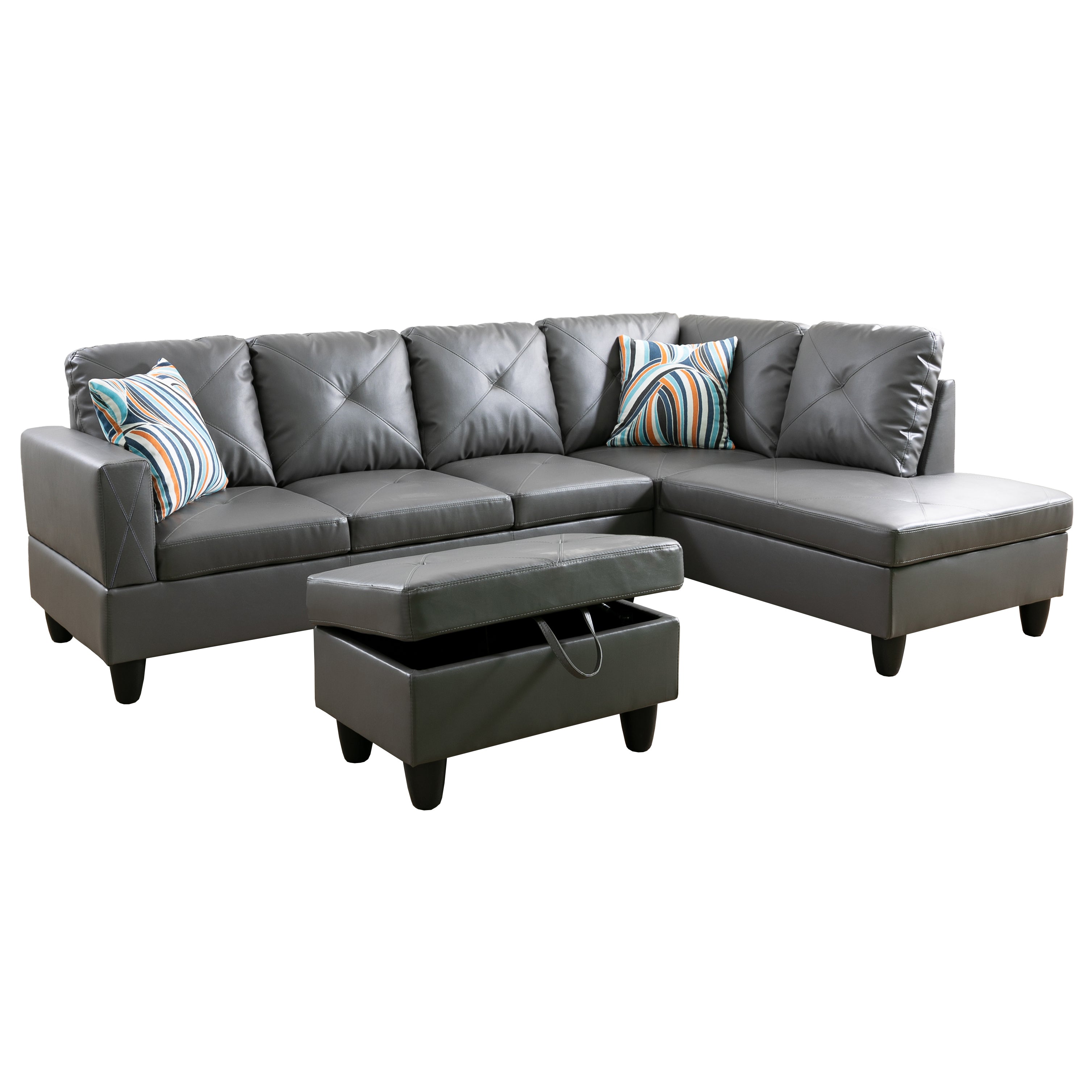 Ainehome L-förmiges Sofa-Set aus Kunstleder in Dunkelgrau