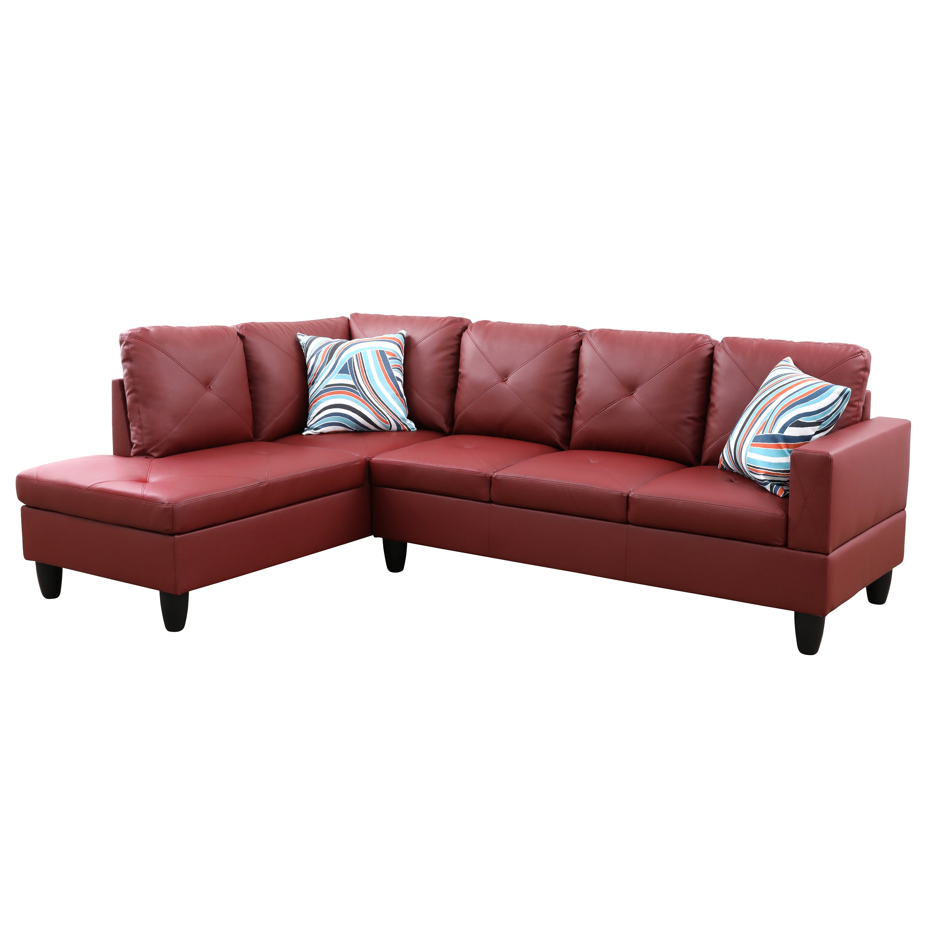 Ainehome Red Faux Leather L-Shaped Living Room Sectional Sofa Set