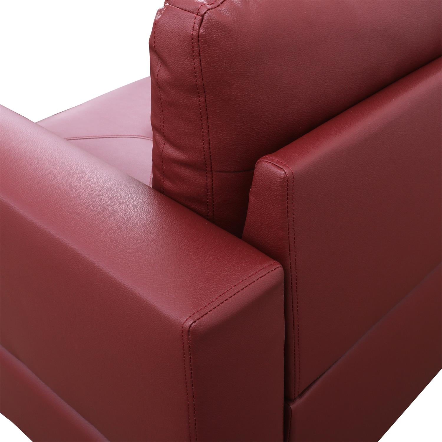 Ainehome Red Faux Leather L-Shaped Living Room Sectional Sofa Set