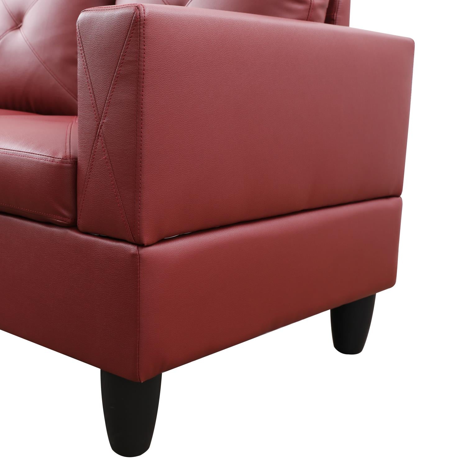 Ainehome Red Faux Leather L-Shaped Living Room Sectional Sofa Set