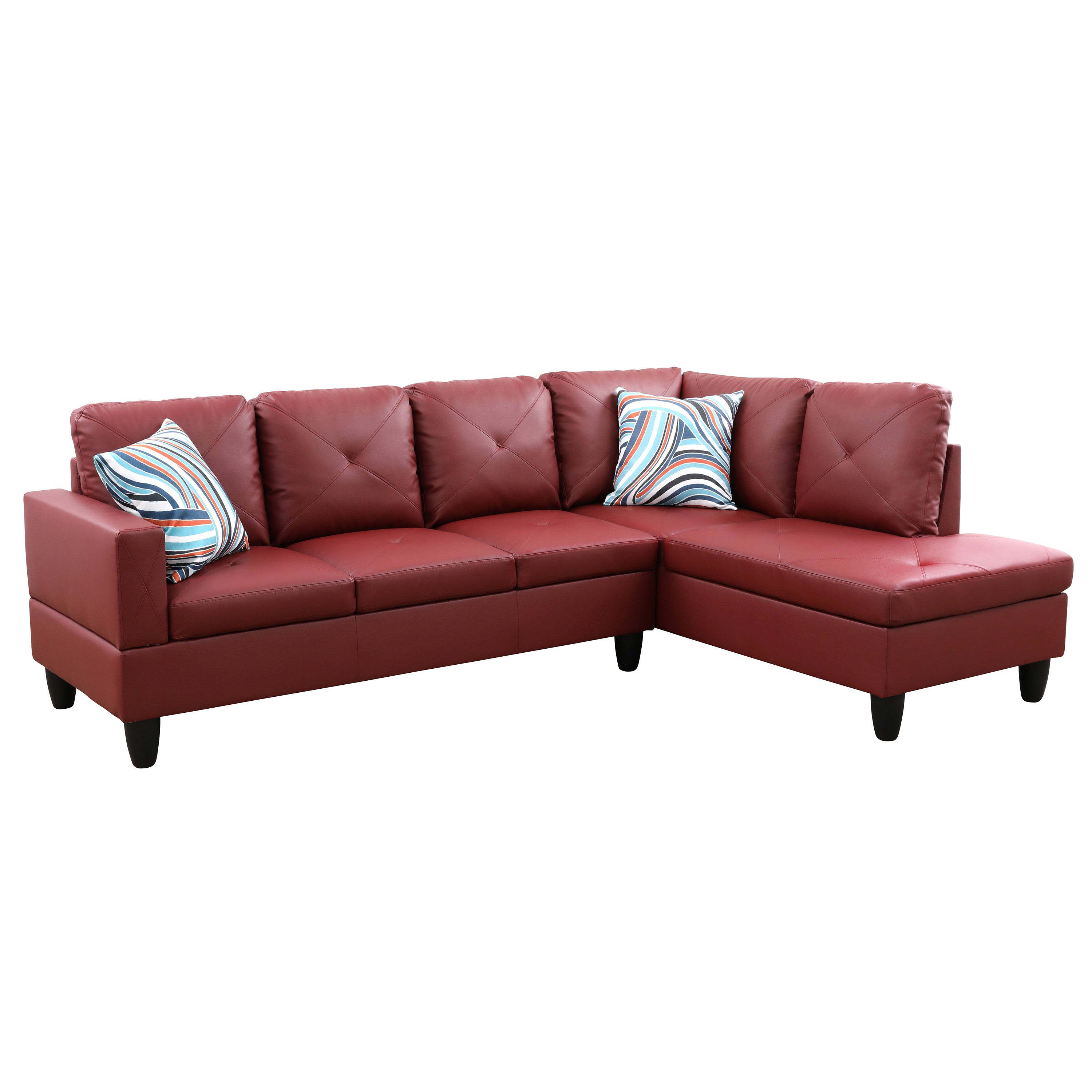 Ainehome Red Faux Leather L-Shaped Living Room Sectional Sofa Set