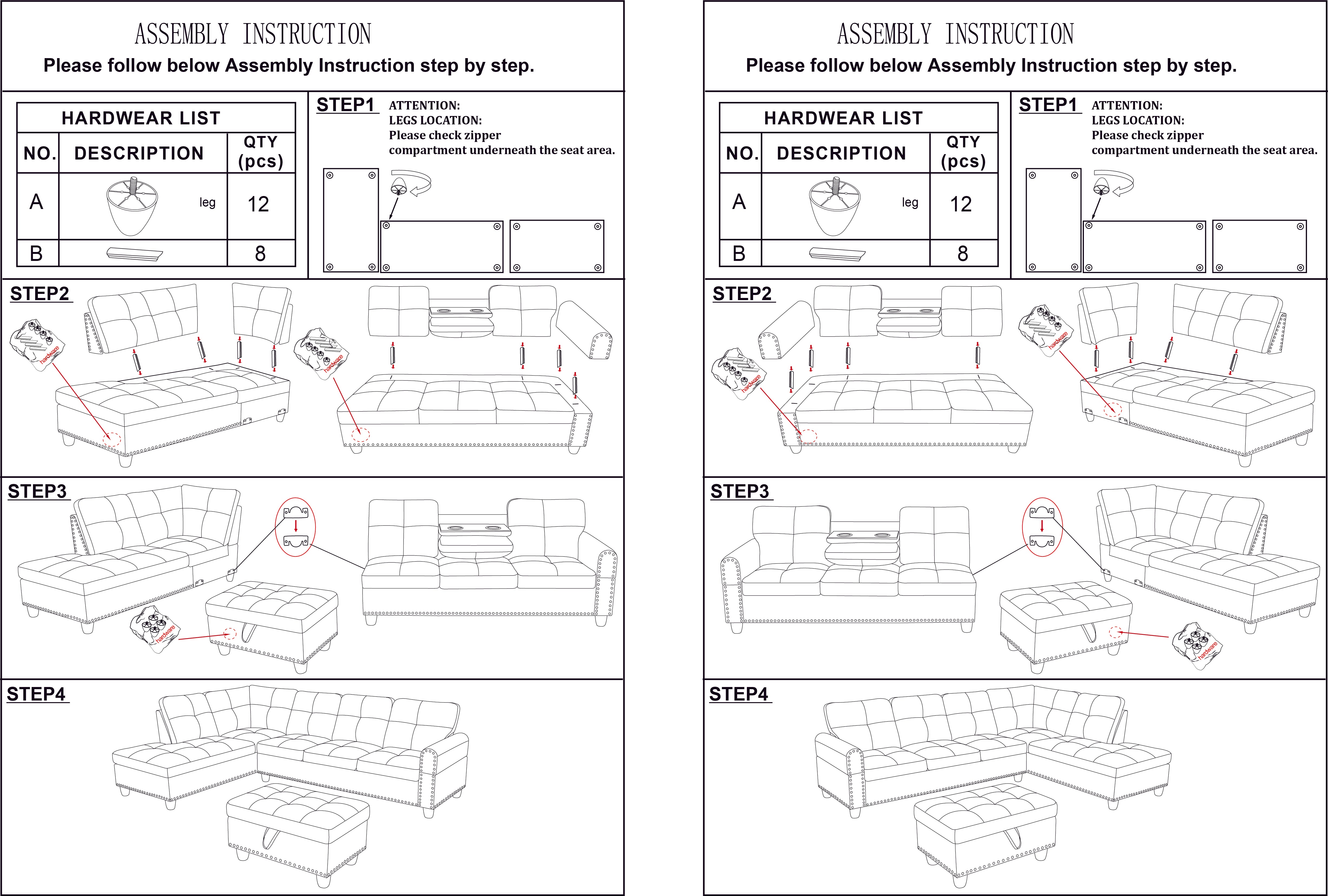 Ainehome Synthetic Leather pu Linen Flannel L-Shaped Living Room Sectional Sofa Set