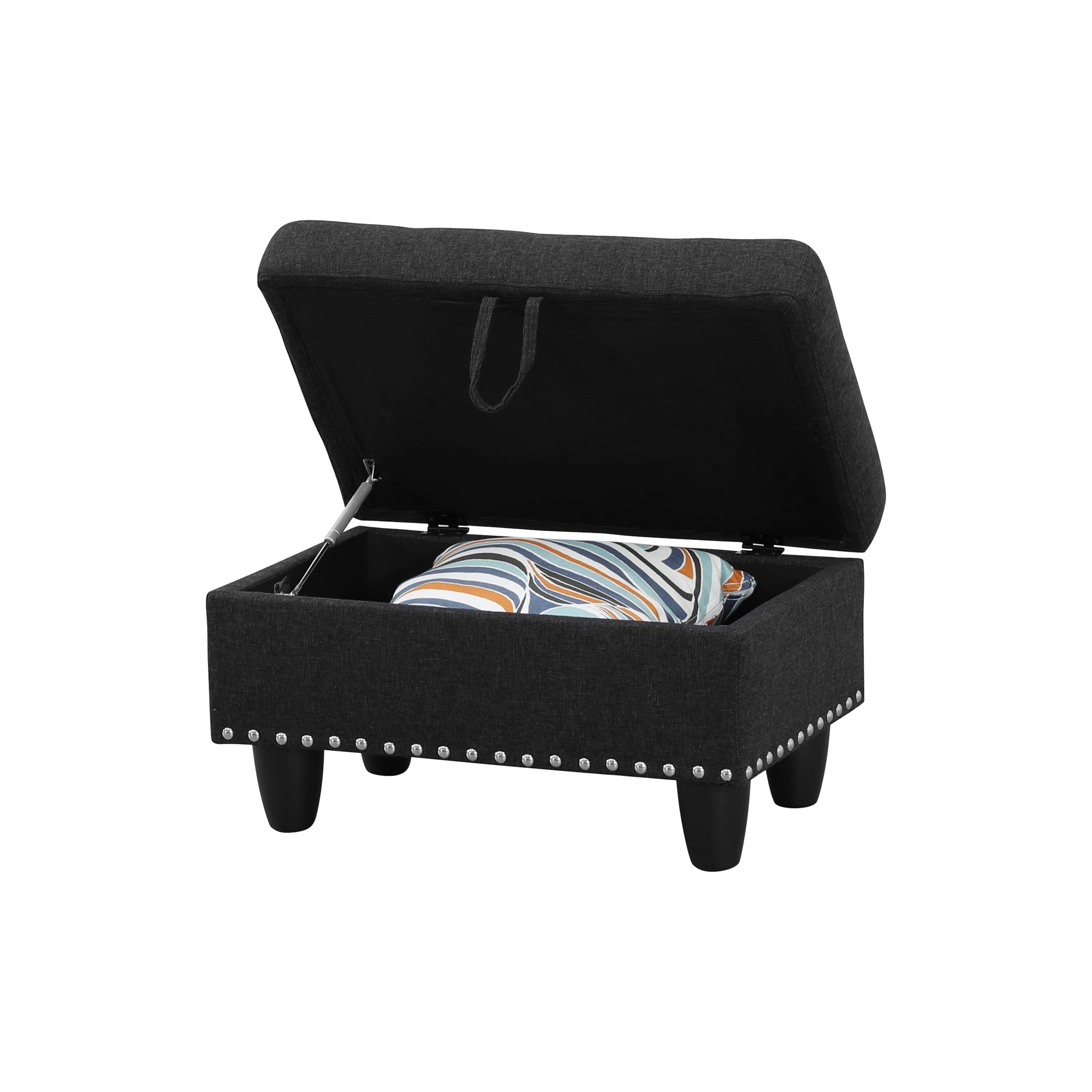 Ainehome Black Grey Linen Storage Ottoman