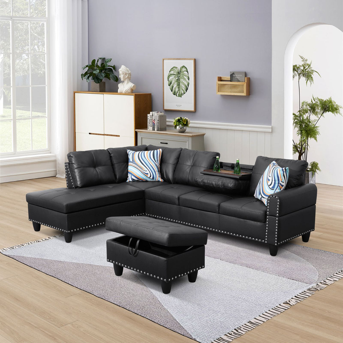 Black Synthetic Leather Modular L-Shaped Sectional Sofa - product image 2