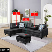 Black Synthetic Leather Modular L-Shaped Sectional Sofa