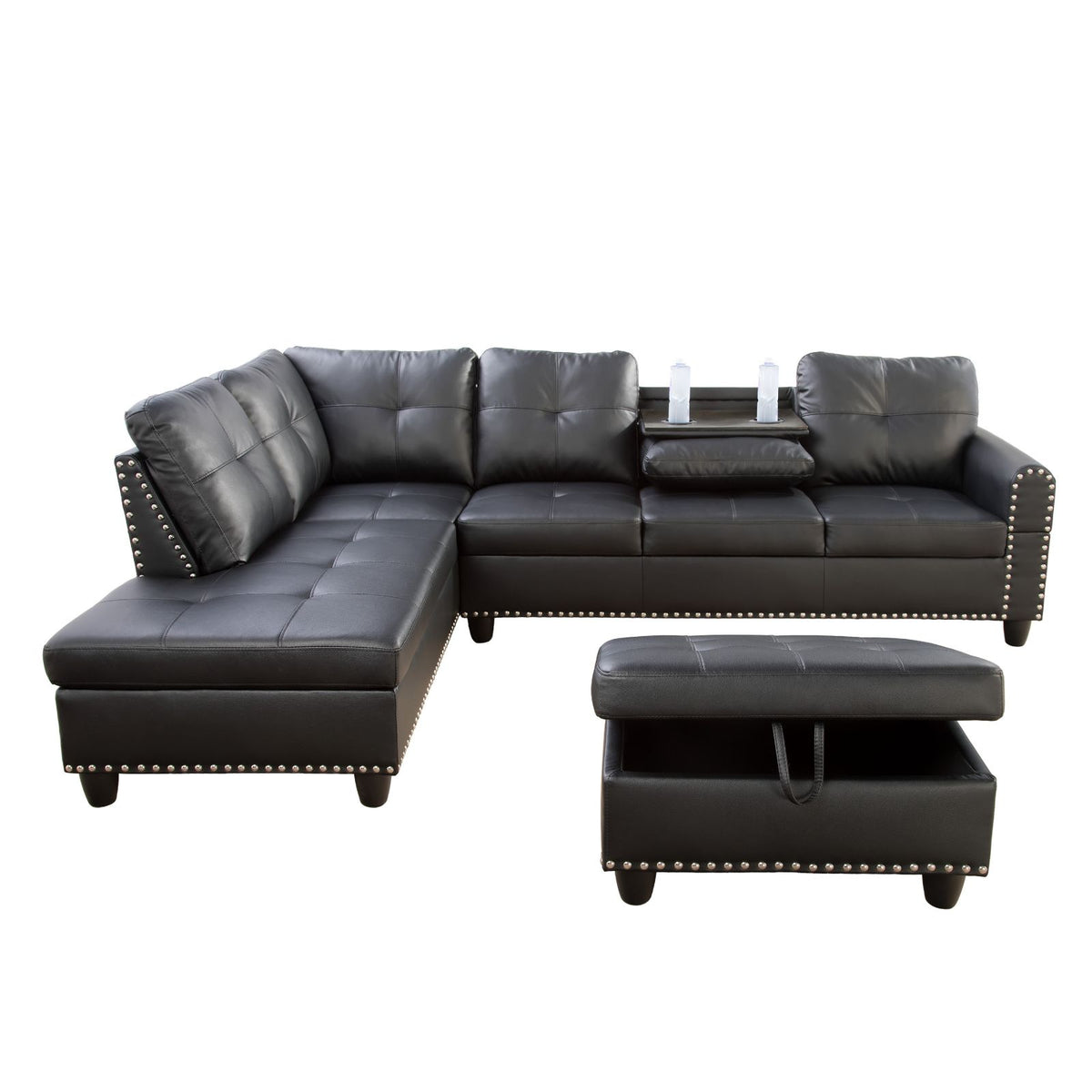 Black Synthetic Leather Modular L-Shaped Sectional Sofa - product image 4