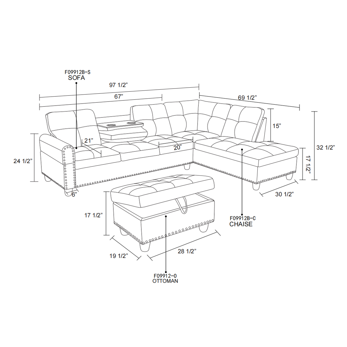 Black Synthetic Leather Modular L-Shaped Sectional Sofa - product image 10