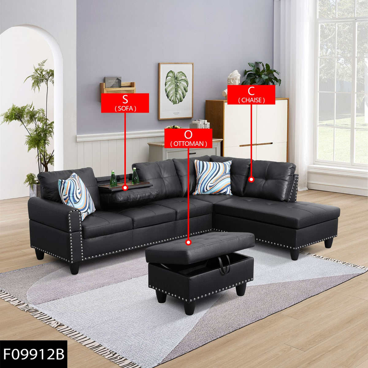 Black Synthetic Leather Modular L-Shaped Sectional Sofa - product image 11