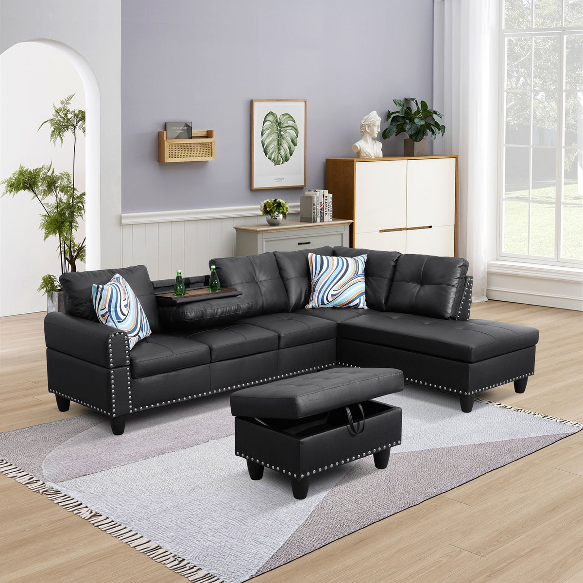 Black Synthetic Leather Modular L-Shaped Sectional Sofa - product image 12