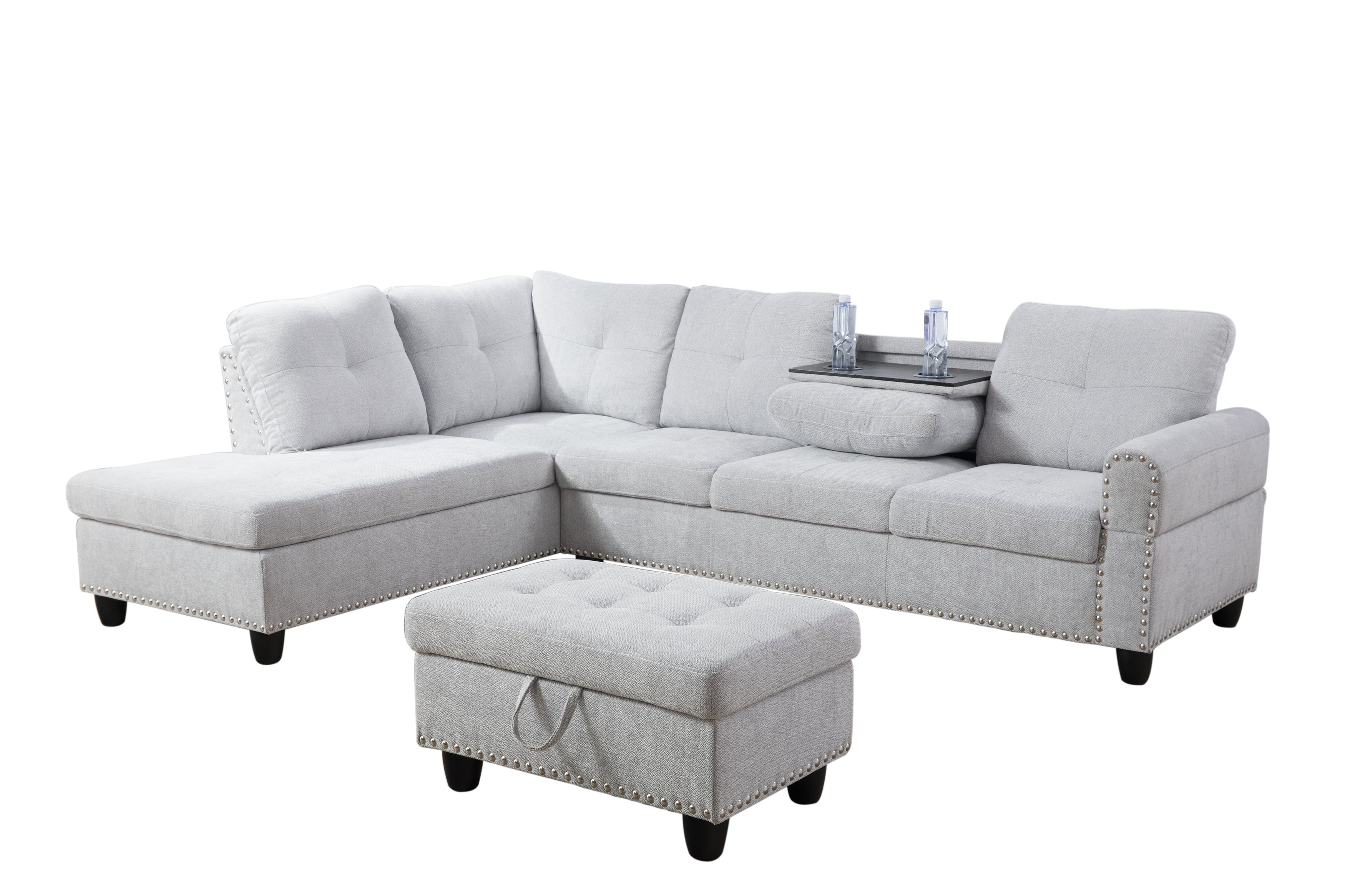 Ainehome Grey White Flannel 3-Piece Sofa Living Room Sofa Set