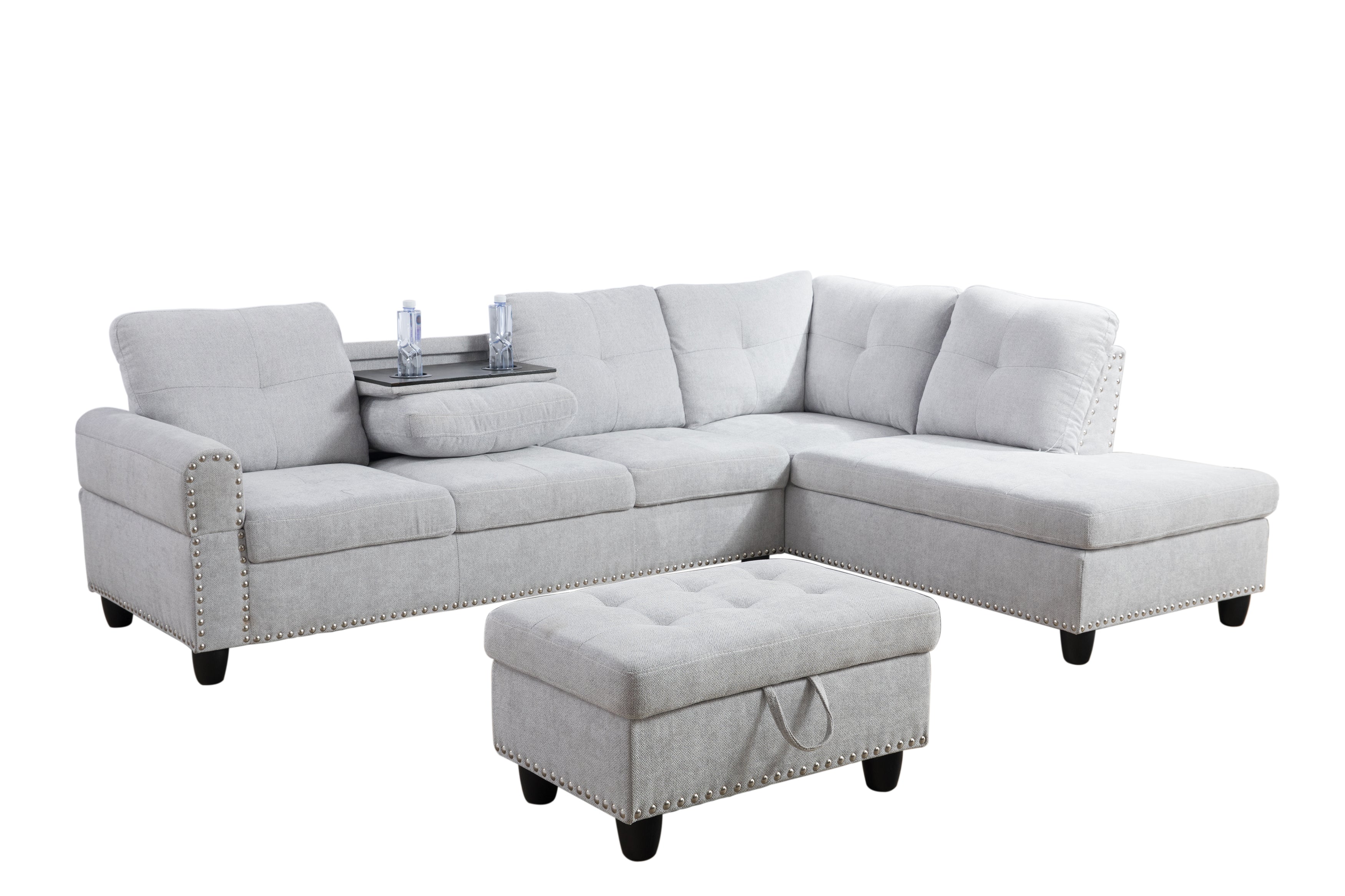 Conjunto de sofá de 3 piezas de franela gris y blanca de Ainehome para sala de estar