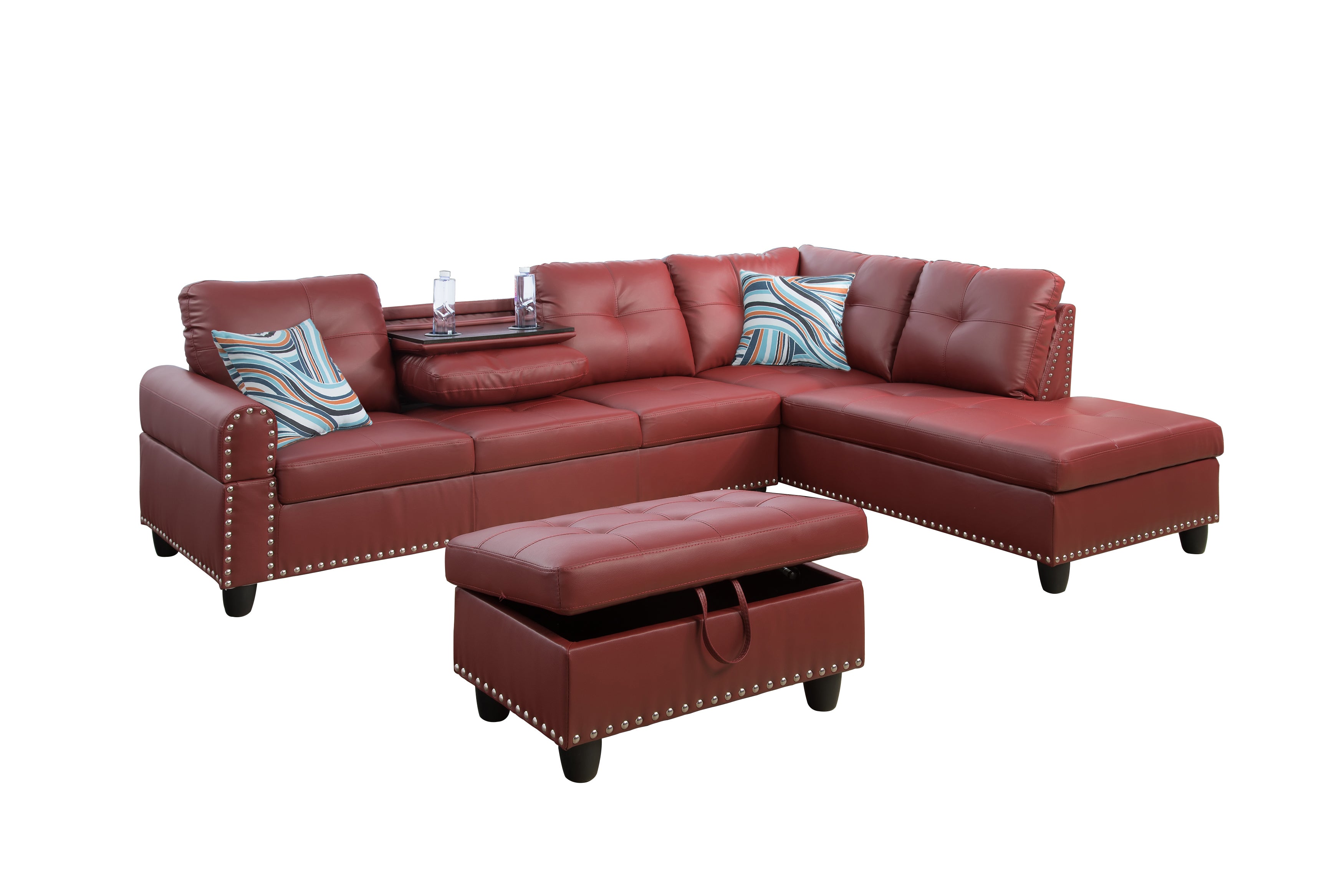 Ainehome L-förmiges Sofaset für das Wohnzimmer aus rotem Kunstleder