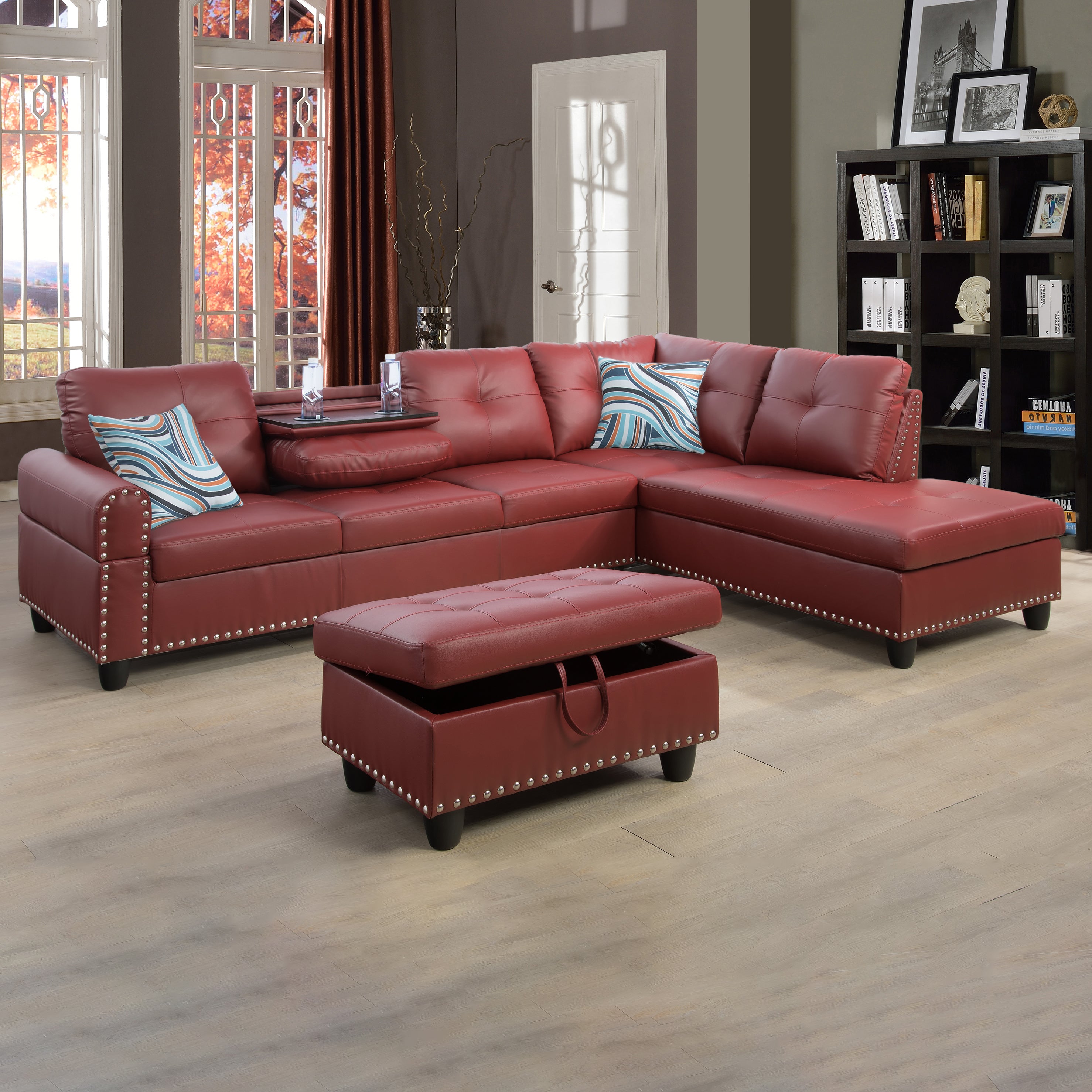 Ainehome L-förmiges Sofaset für das Wohnzimmer aus rotem Kunstleder