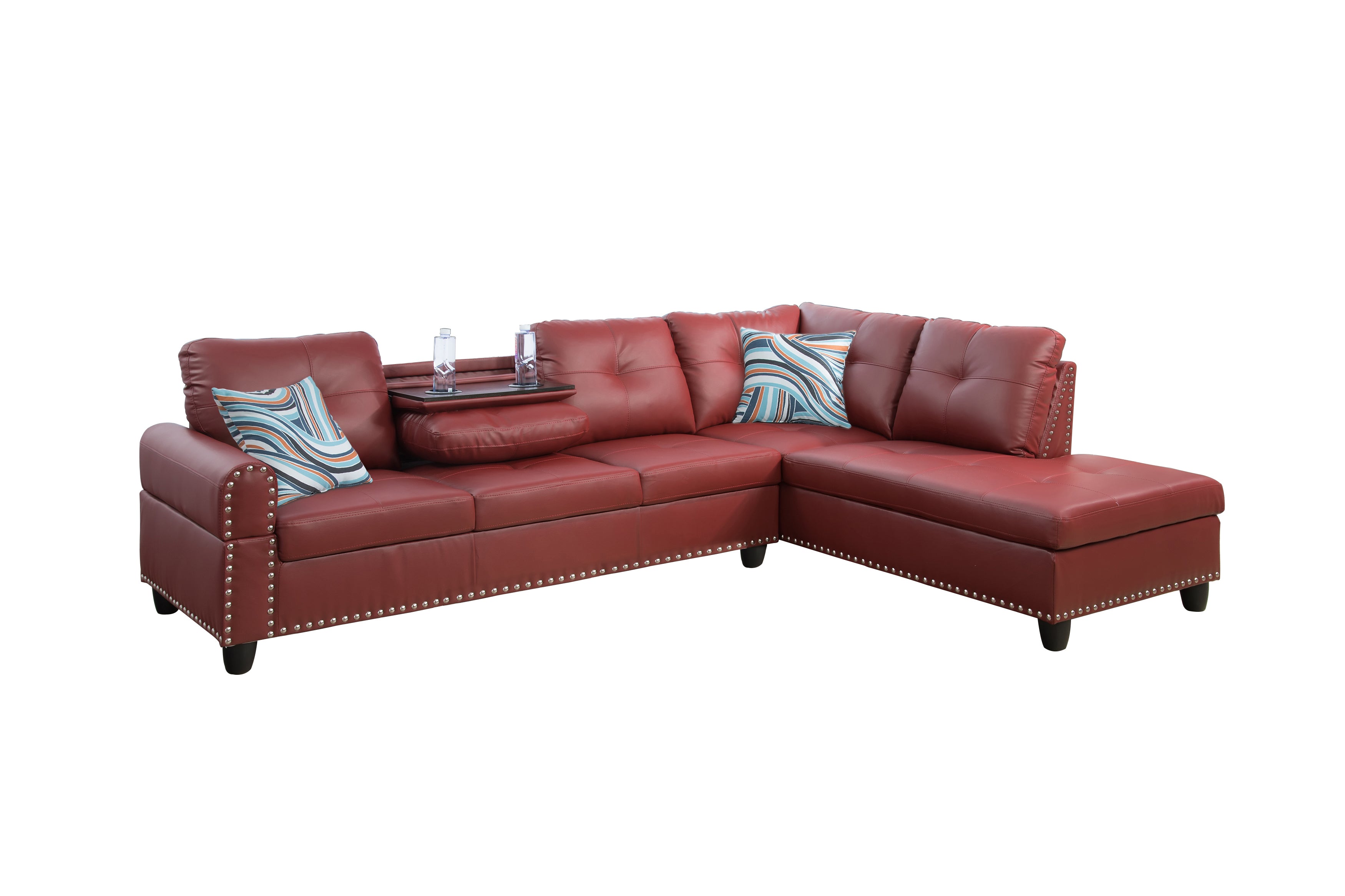Ainehome L-förmiges Sofaset für das Wohnzimmer aus rotem Kunstleder