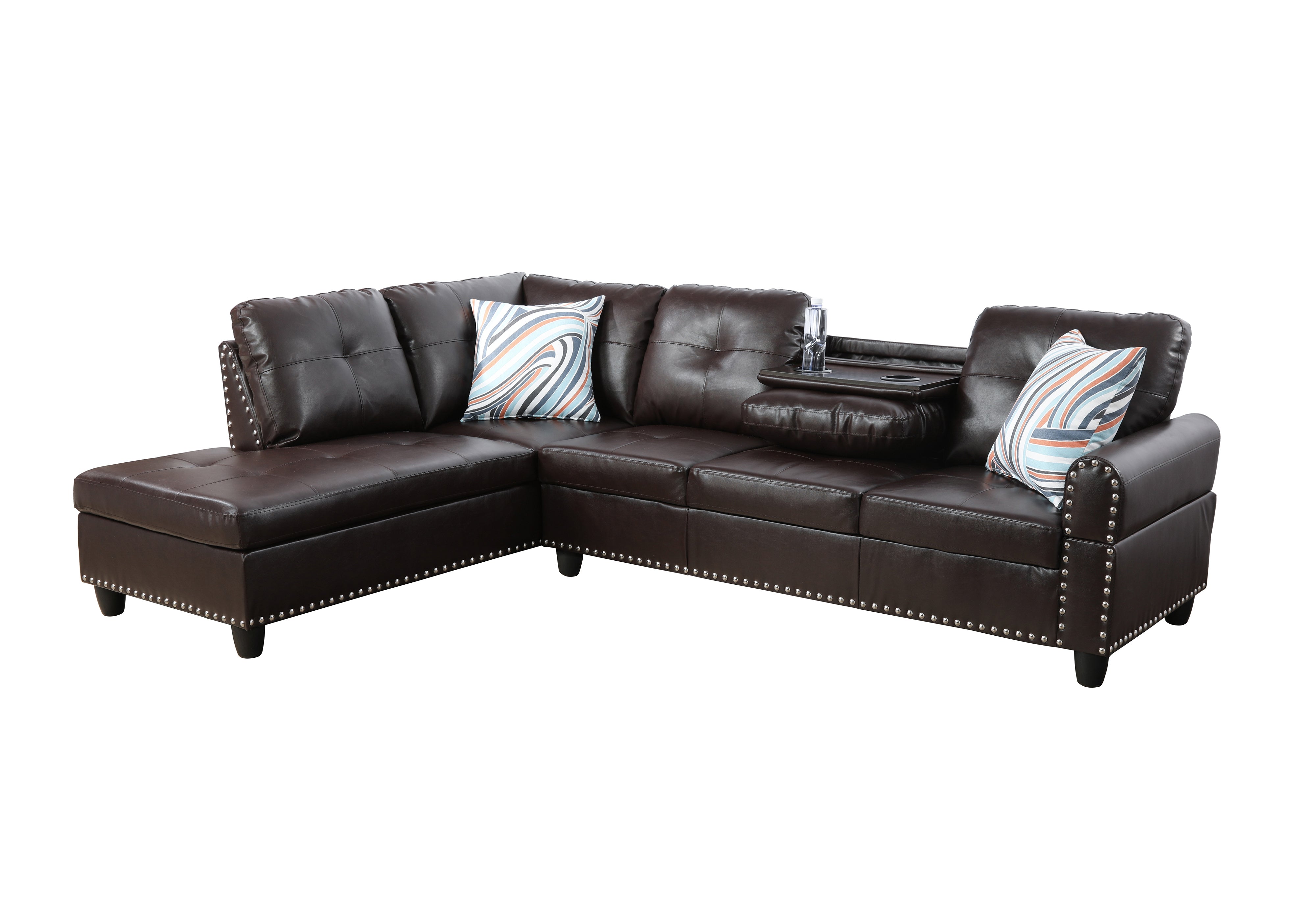 Conjunto de sofá seccional en forma de L de cuero sintético marrón de Ainehome para sala de estar