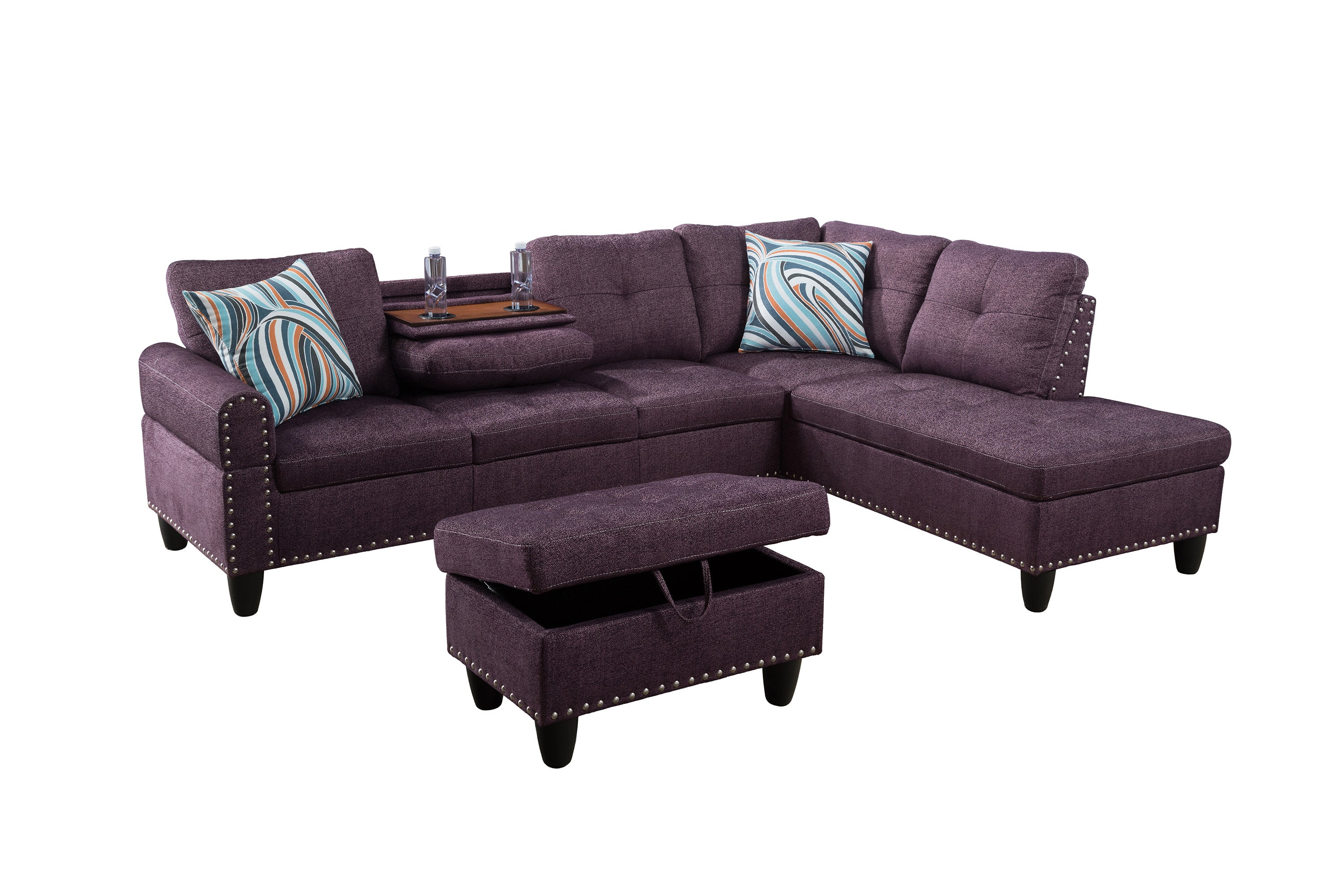 Conjunto de sofá seccional en forma de L para sala de estar de lino Amaranth de Ainehome