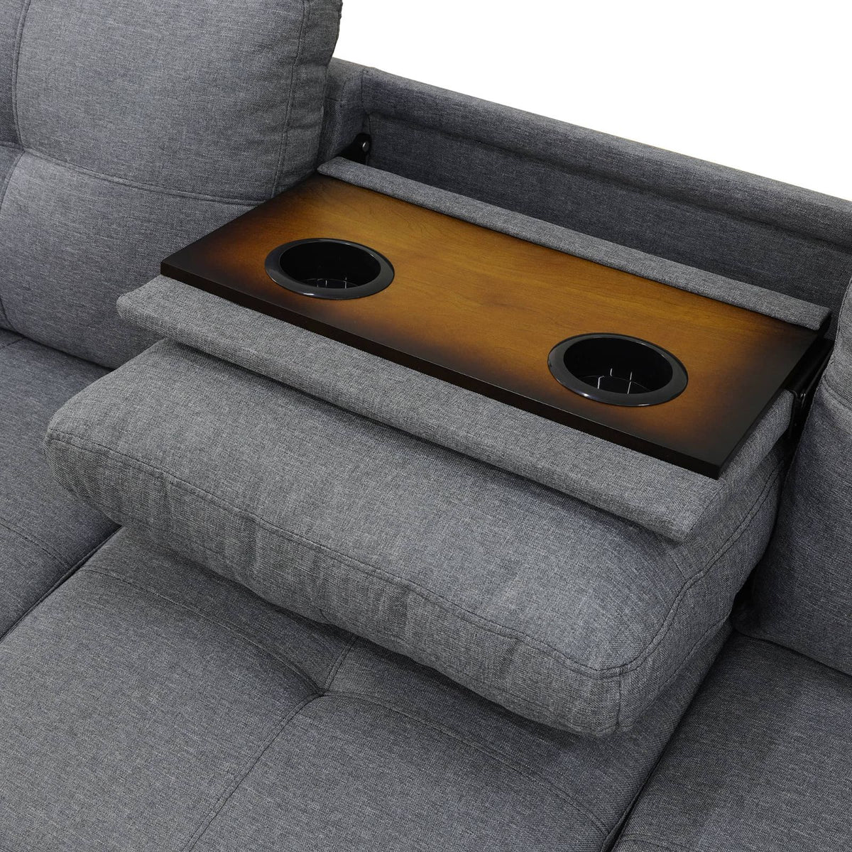 Gray Linen Modular L-Shaped Sectional Sofa with Console - product image 2
