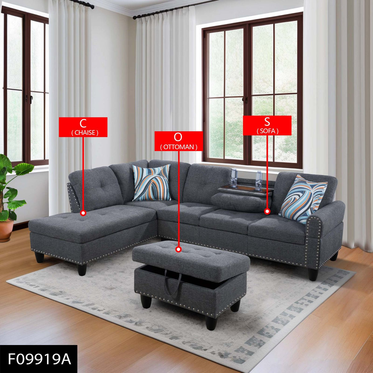 Gray Linen Modular L-Shaped Sectional Sofa with Console - product image 6