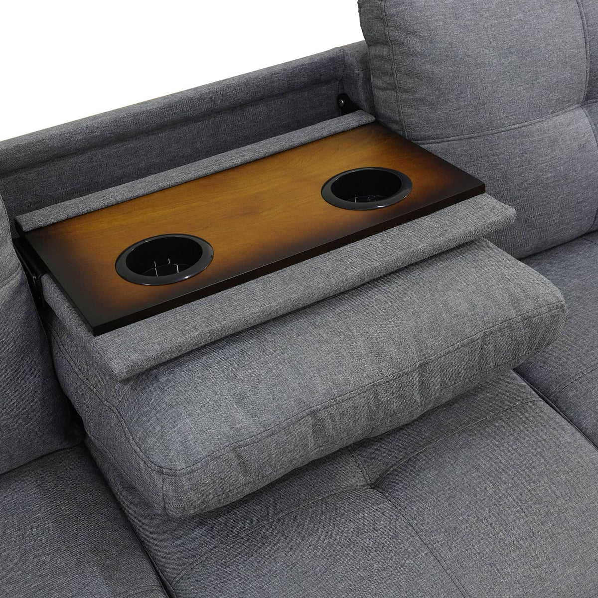 Gray Linen Modular L-Shaped Sectional Sofa with Console - product image 8