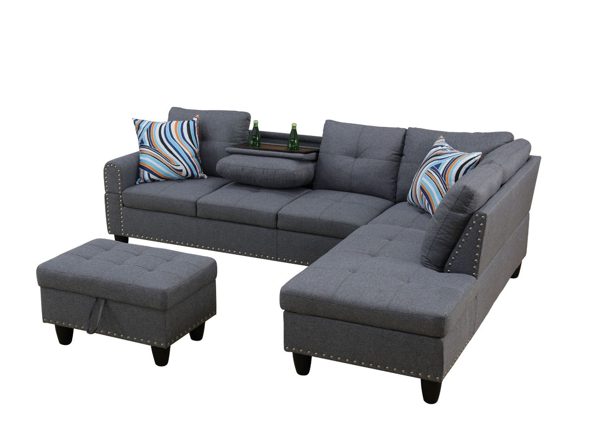 Gray Linen Modular L-Shaped Sectional Sofa with Console - product image 10