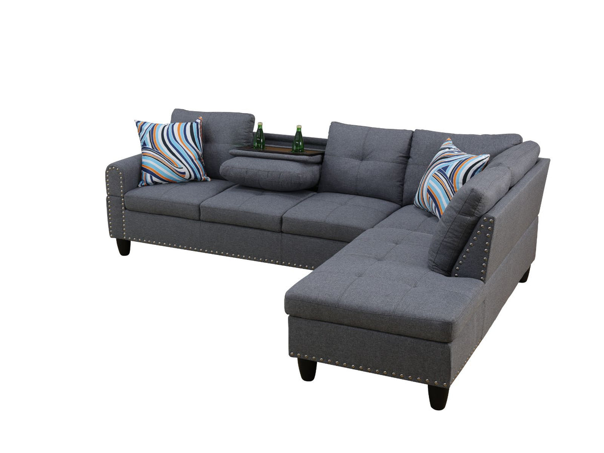 Gray Linen Modular L-Shaped Sectional Sofa with Console - product image 12