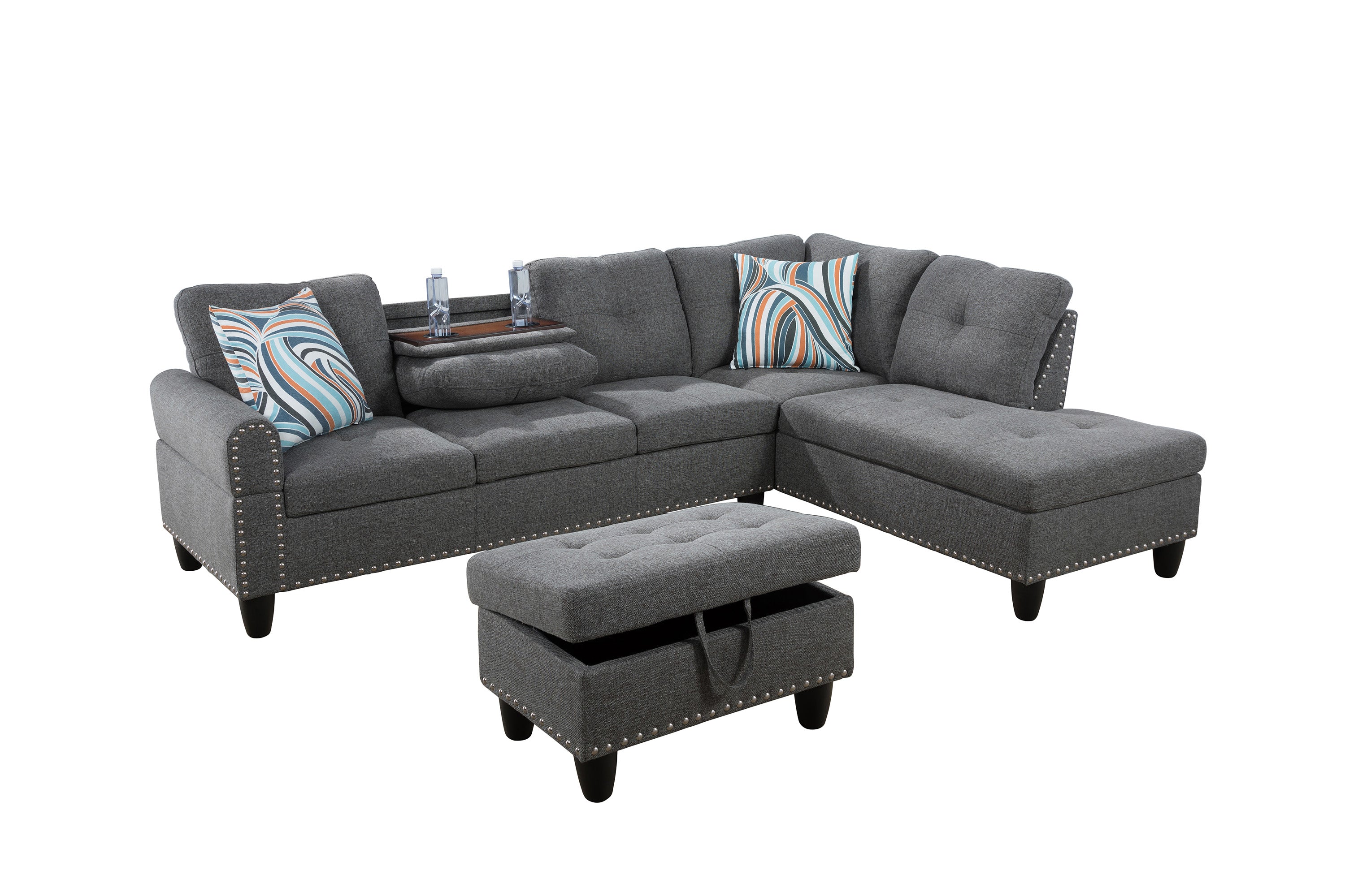 Ainehome L-förmiges Sofaset für das Wohnzimmer aus grauem Leinen