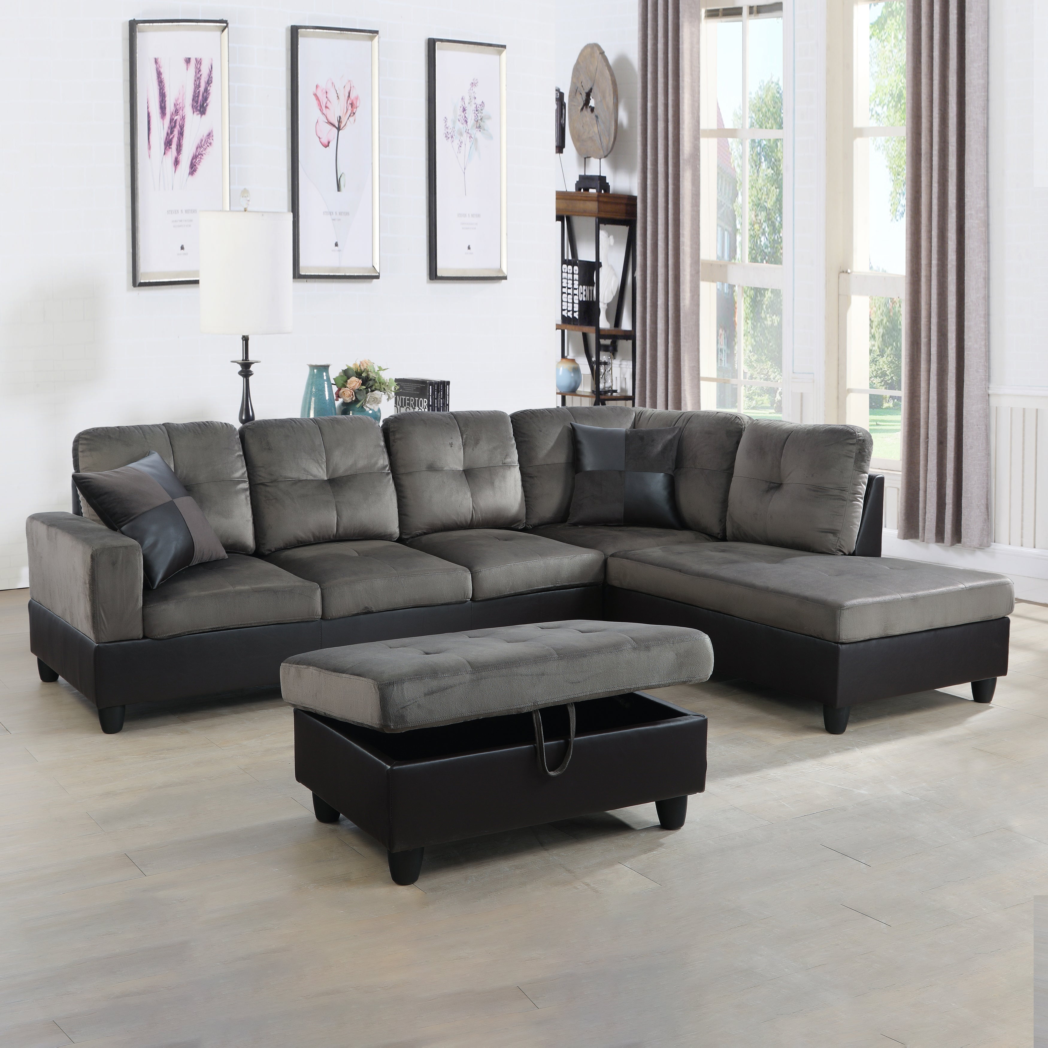 Conjunto de sofá seccional en forma de L de franela en color topo de Ainehome