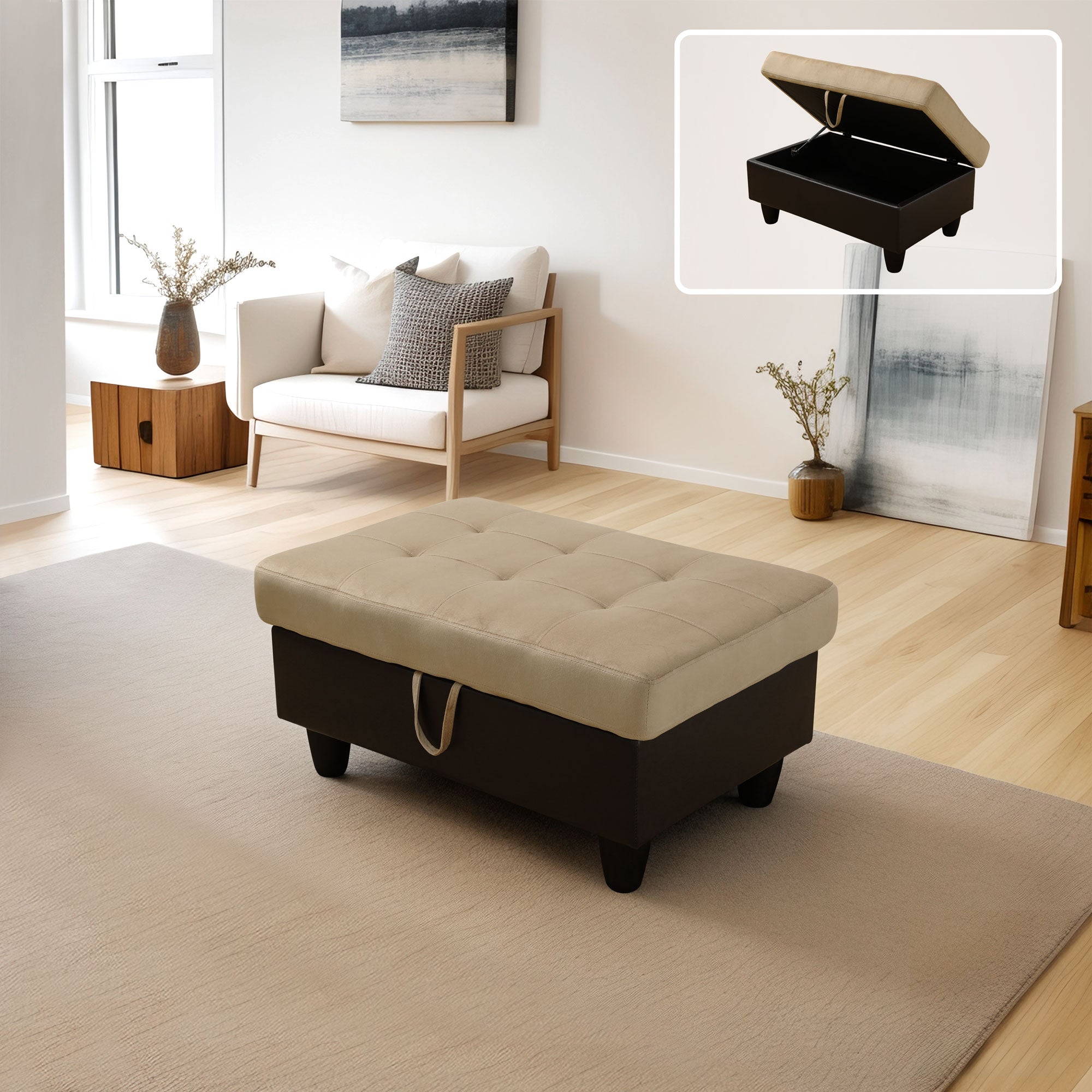 Ainehome Beige und Braun Farbe Lint Und PVC Lagerung Ottomane Wohnzimmer Sofa