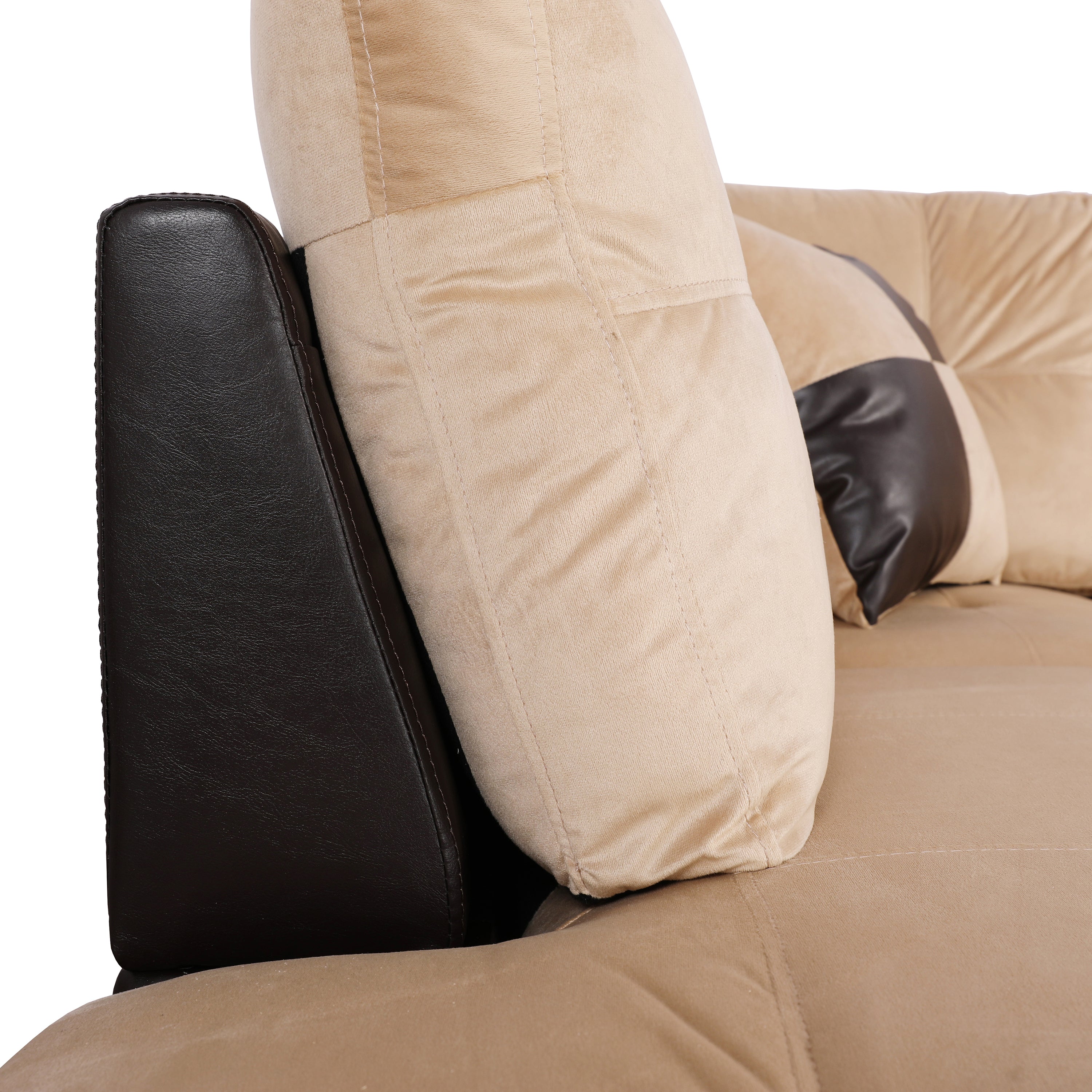 Conjunto de sofá seccional en forma de L con pelusa en color beige y marrón de Ainehome