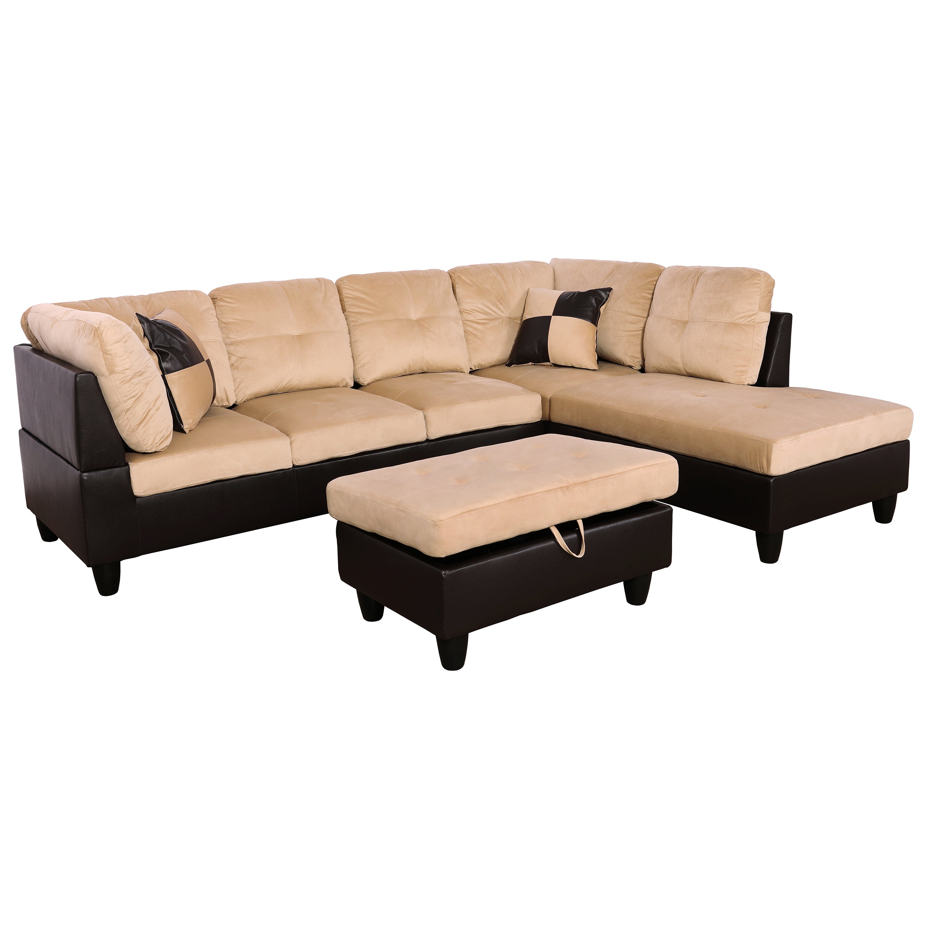 Conjunto de sofá seccional en forma de L con pelusa en color beige y marrón de Ainehome