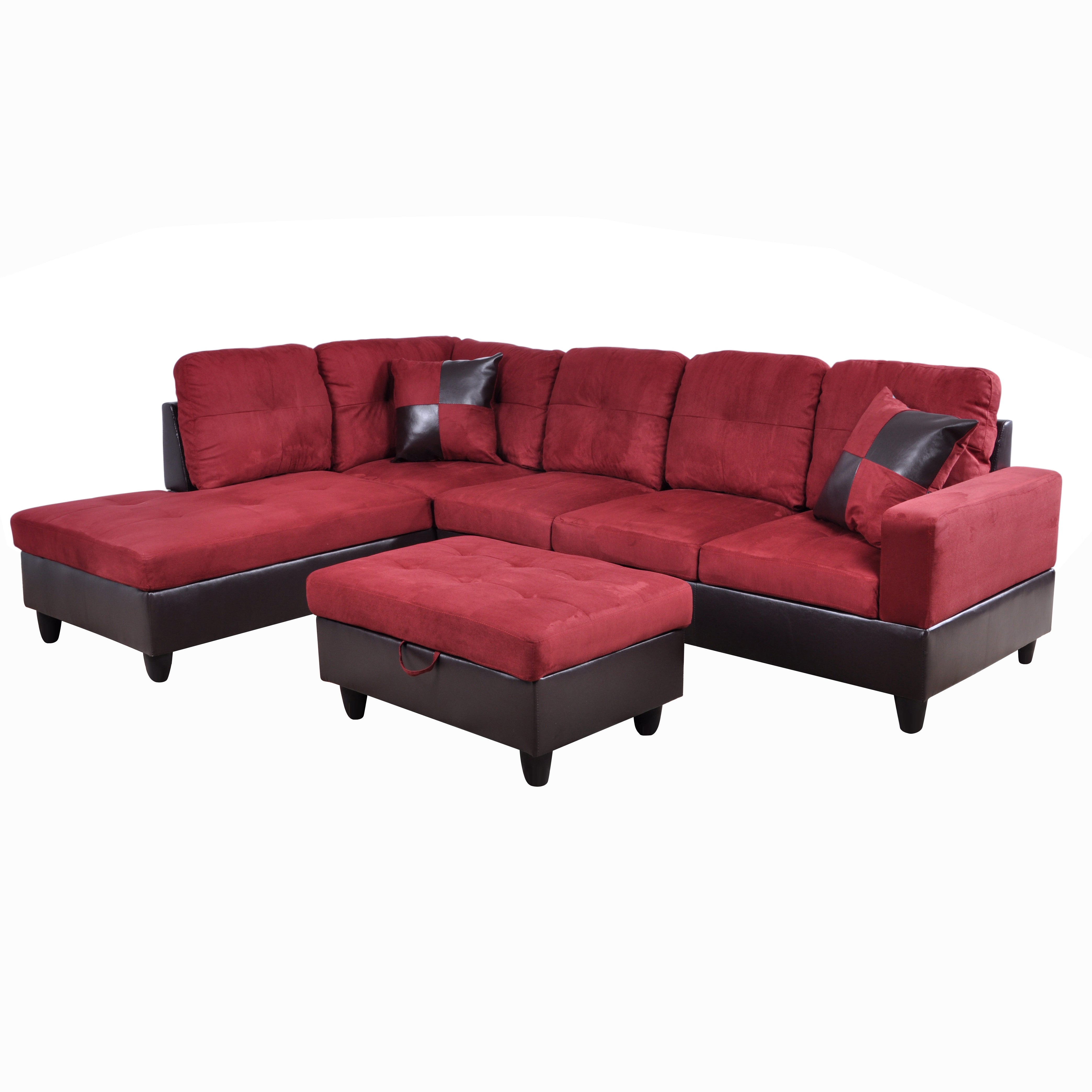 Ainehome Red Flannel L-Shaped Living Room Sectional Sofa Set