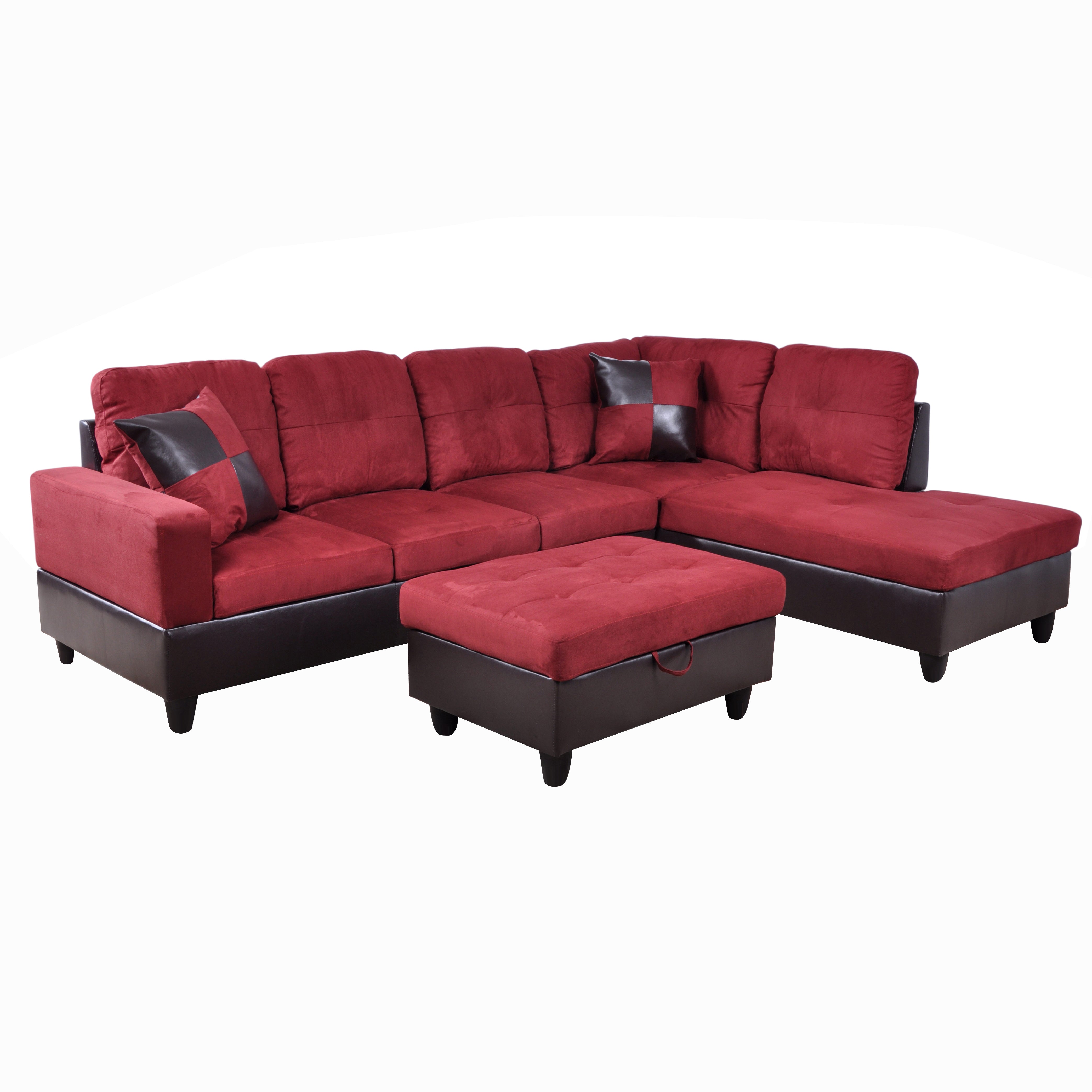 Conjunto de sofá seccional en forma de L de franela roja de Ainehome para sala de estar
